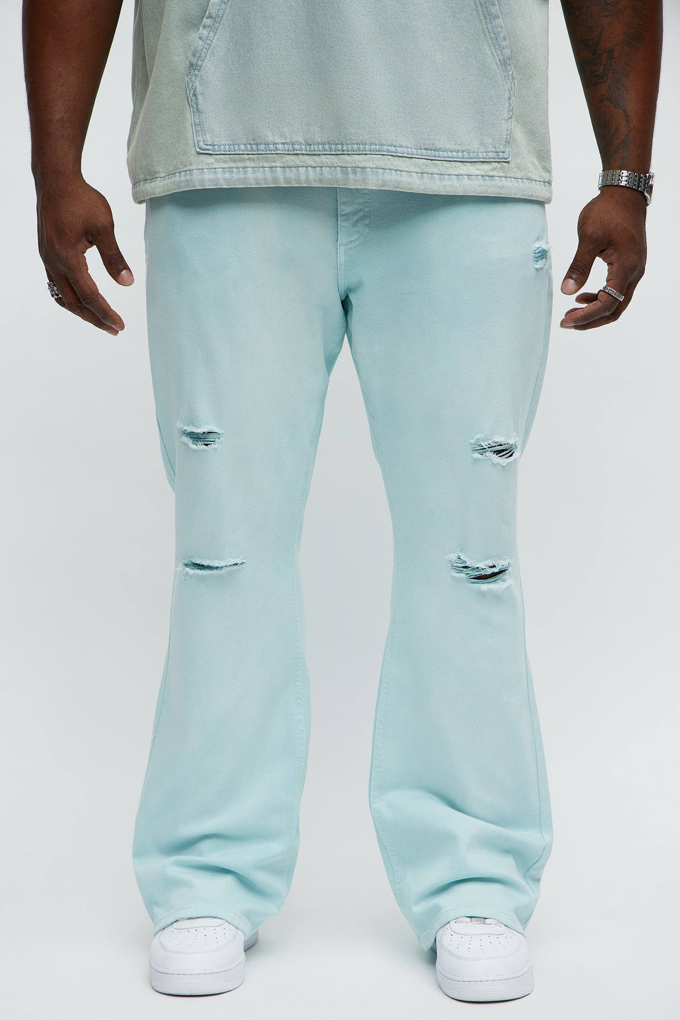 Stacked Skinny Flare Meet Me Halfway Ripped Jeans - Teal/combo
