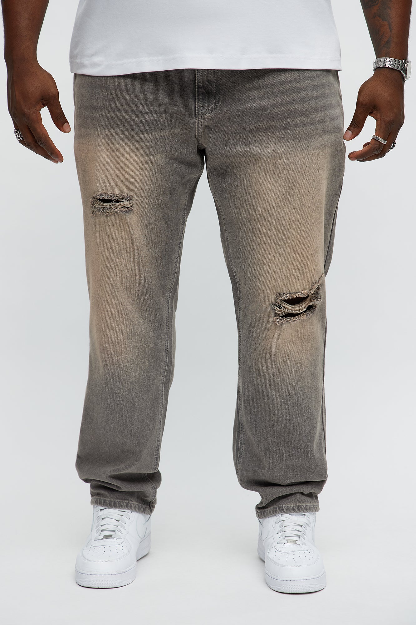 Slim Keep Calling Distressed Jeans - Grey
