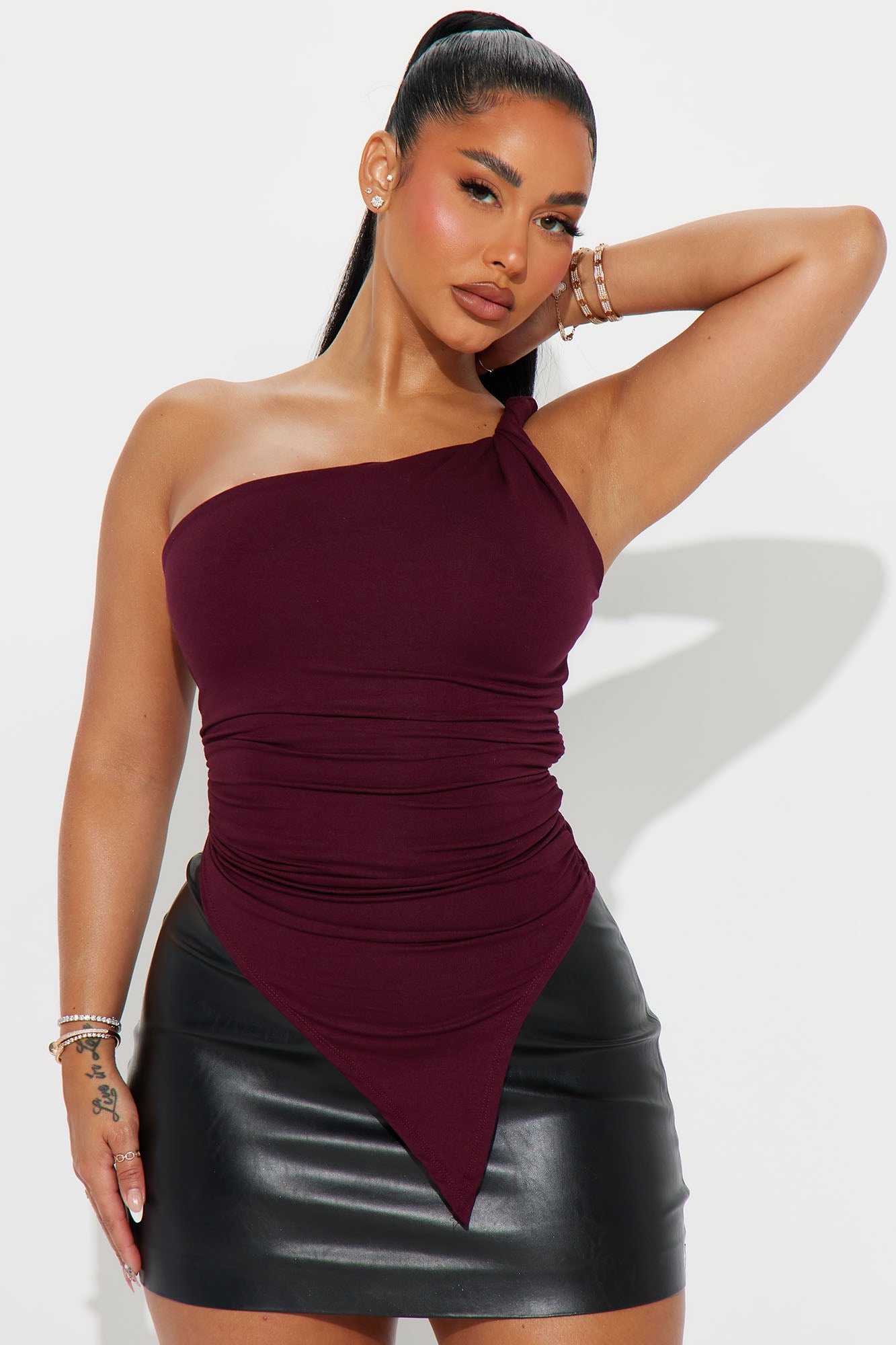 Summer One Shoulder Top - Wine