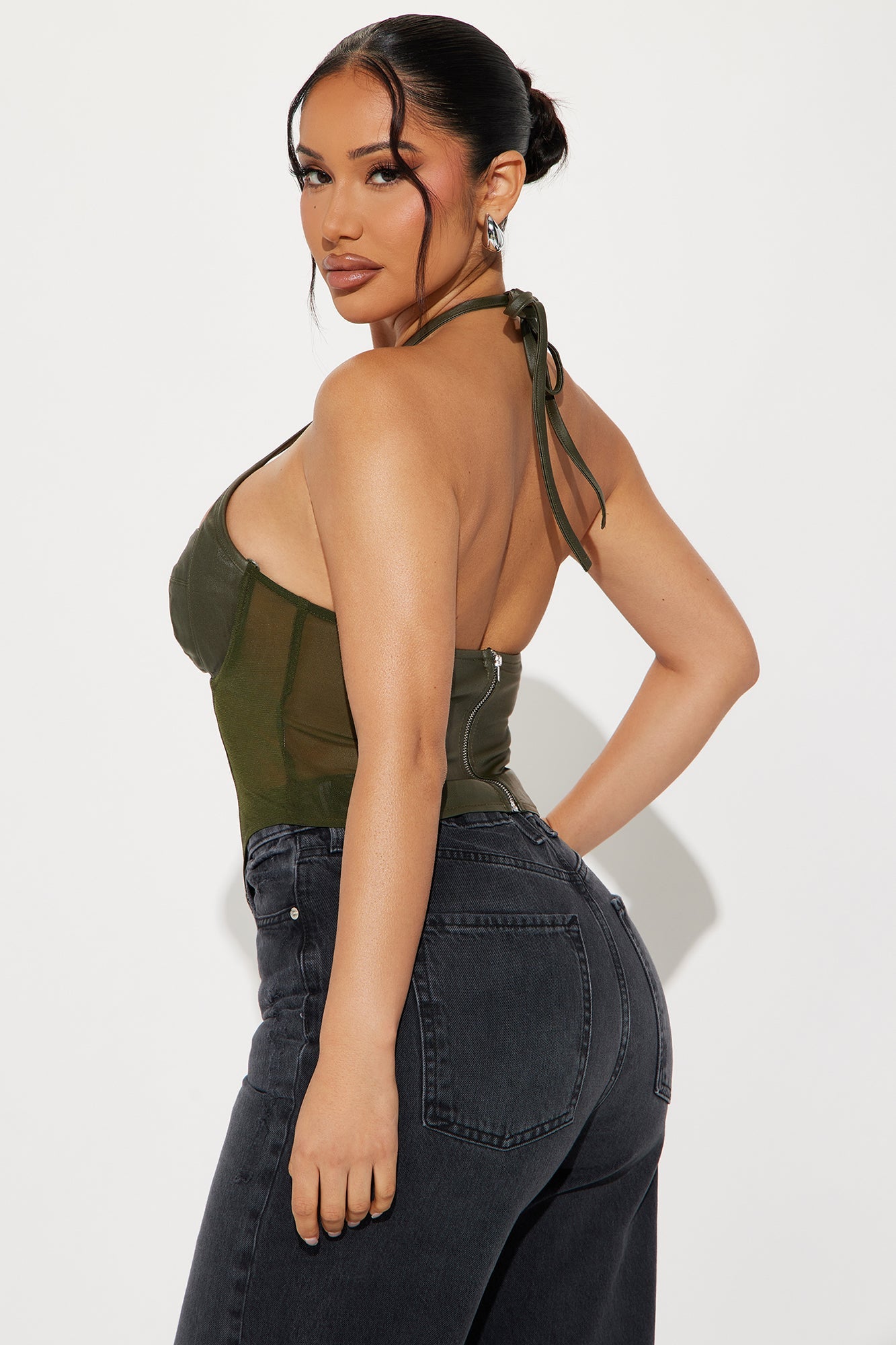 All I Needed Leather Corset Top - Olive