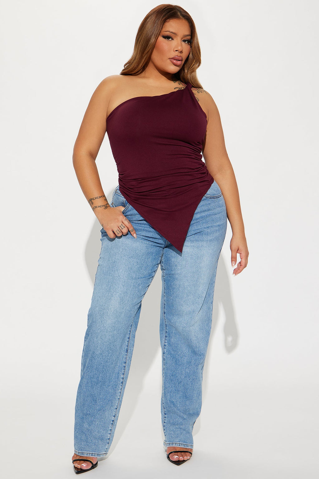 Summer One Shoulder Top - Wine