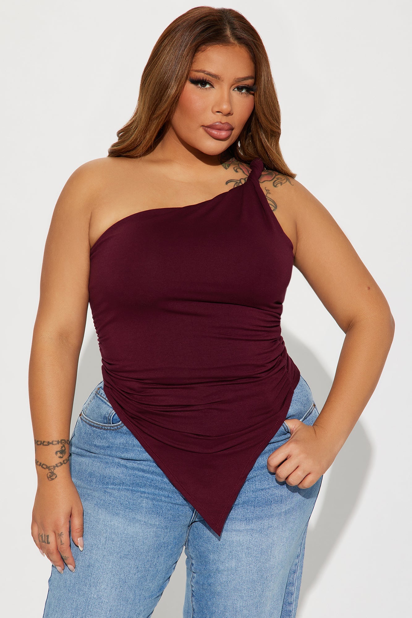 Summer One Shoulder Top - Wine