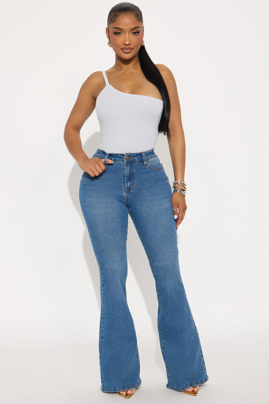 Camille One Shoulder Tank Top - Blue