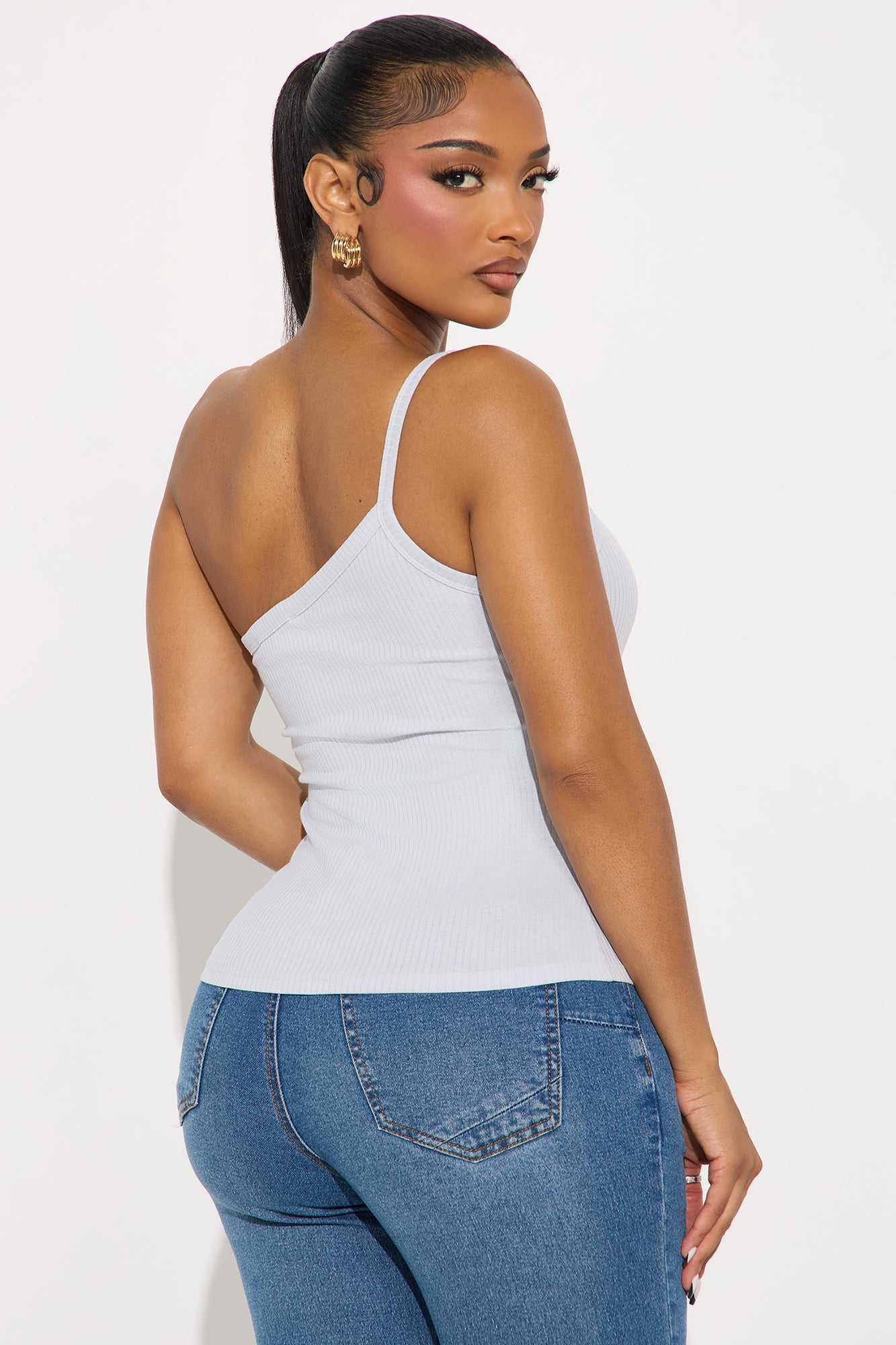 Camille One Shoulder Tank Top - Blue