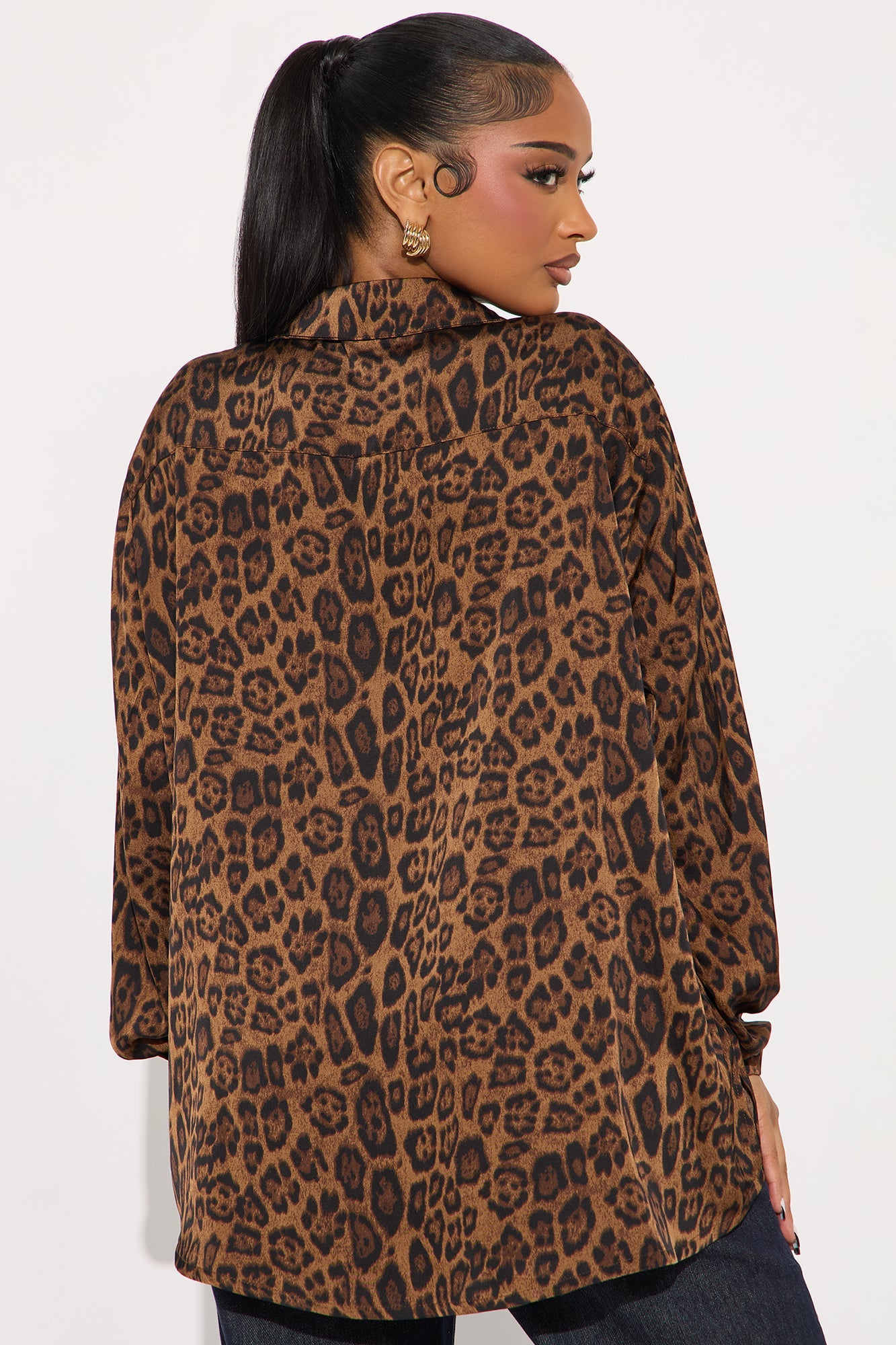 Wild Chase Leopard Satin Shirt - Brown/combo