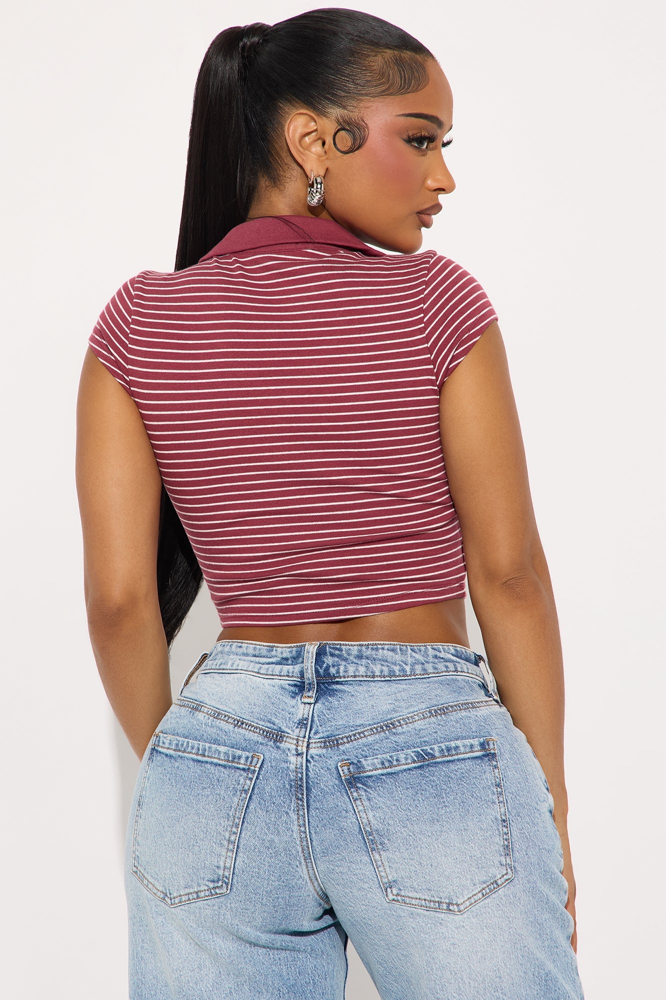 Simi Striped Polo Top - Wine/combo