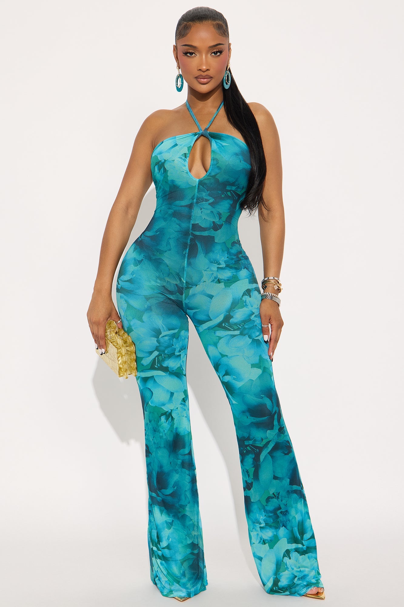Harley Mesh Halter Floral Jumpsuit - Blue/combo