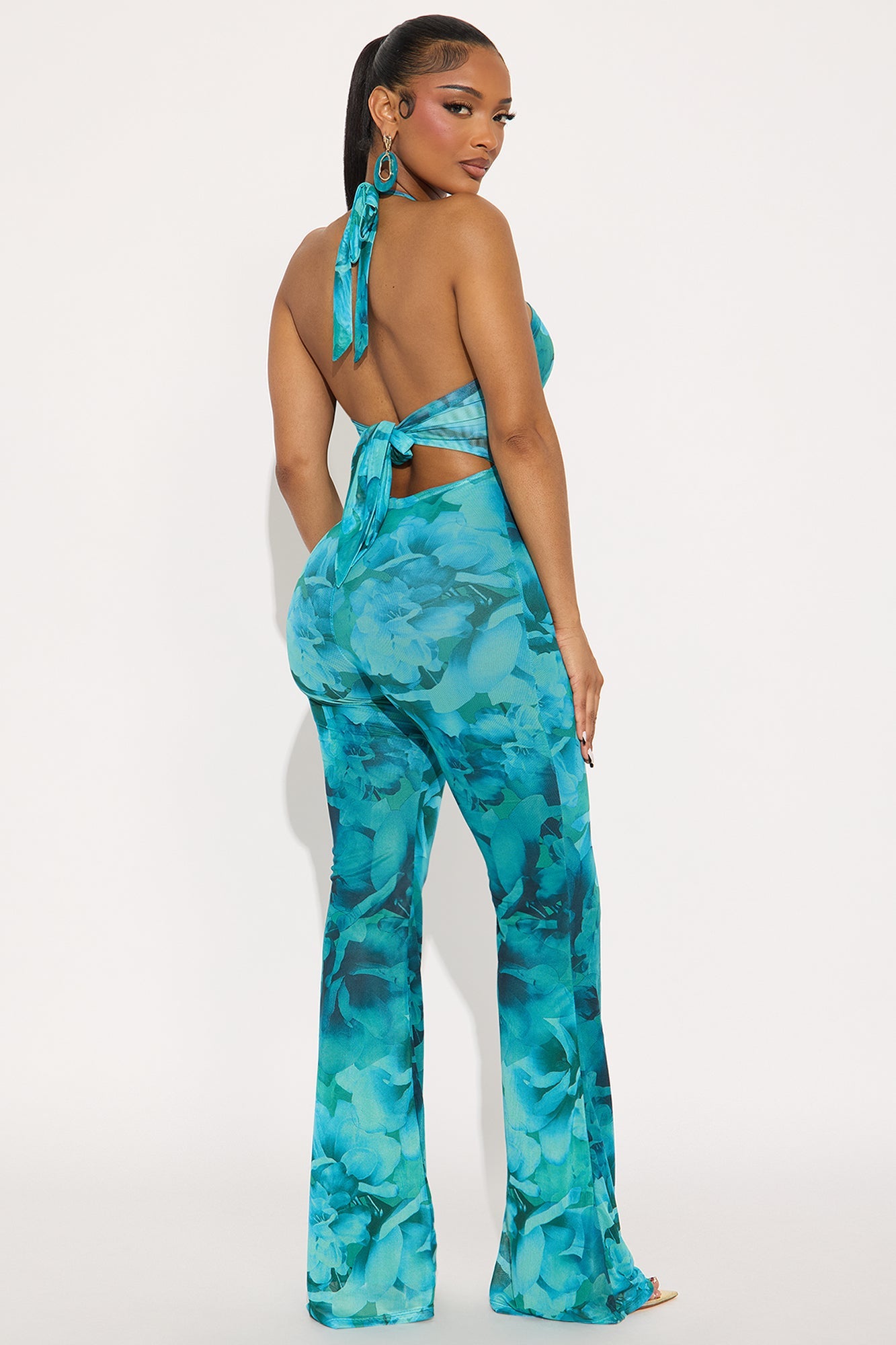 Harley Mesh Halter Floral Jumpsuit - Blue/combo
