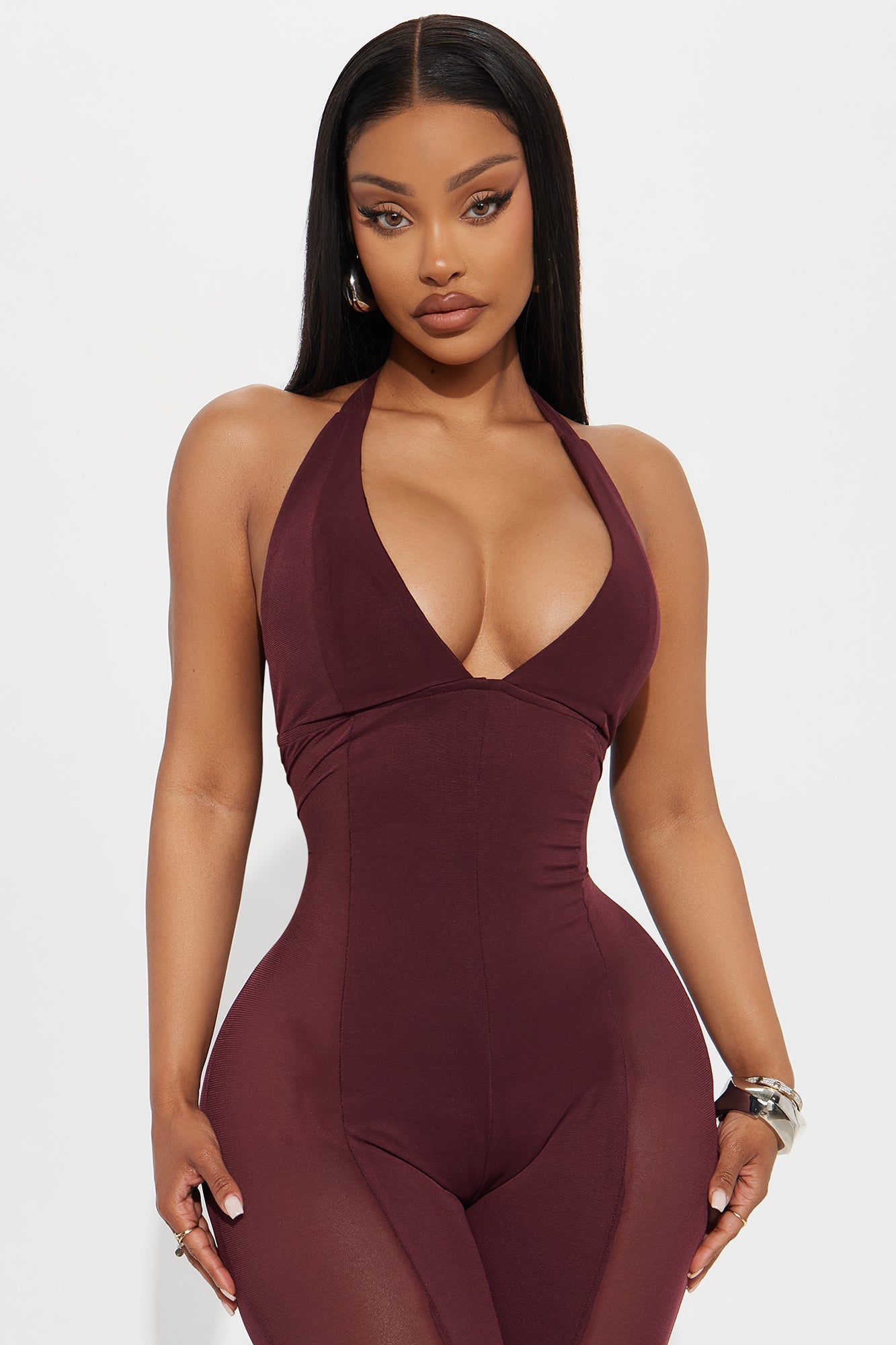 The Main Stage Mesh Capri Jumpsuit - Burgundy