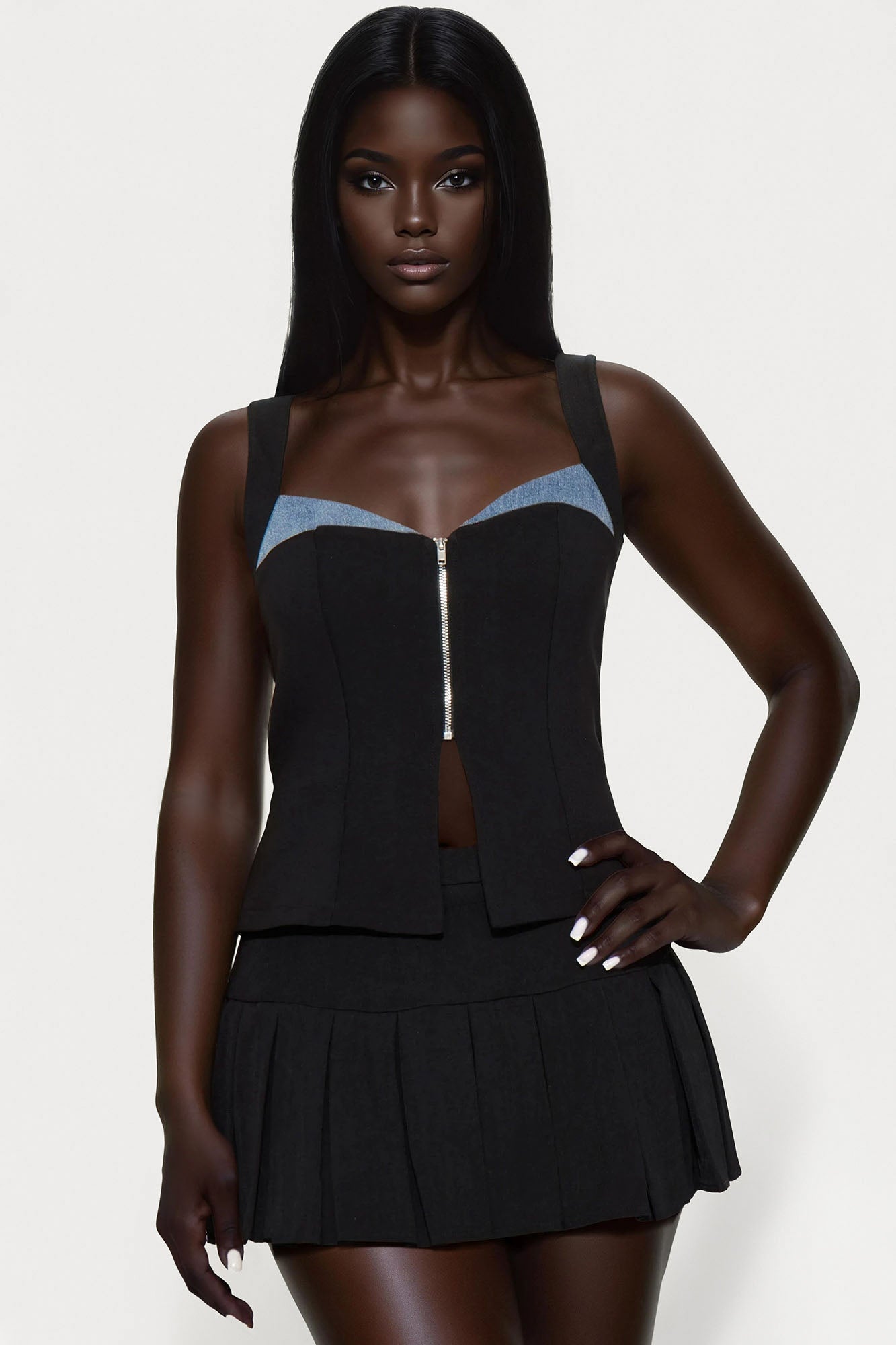 Always Moody Contrast Denim Vest - Black/combo