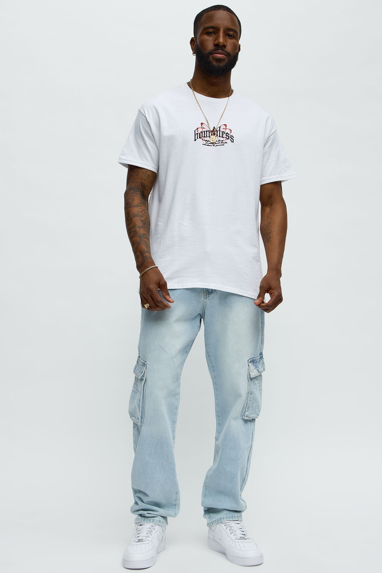 Western Embroidery Slim Cargo Jeans - Light Wash