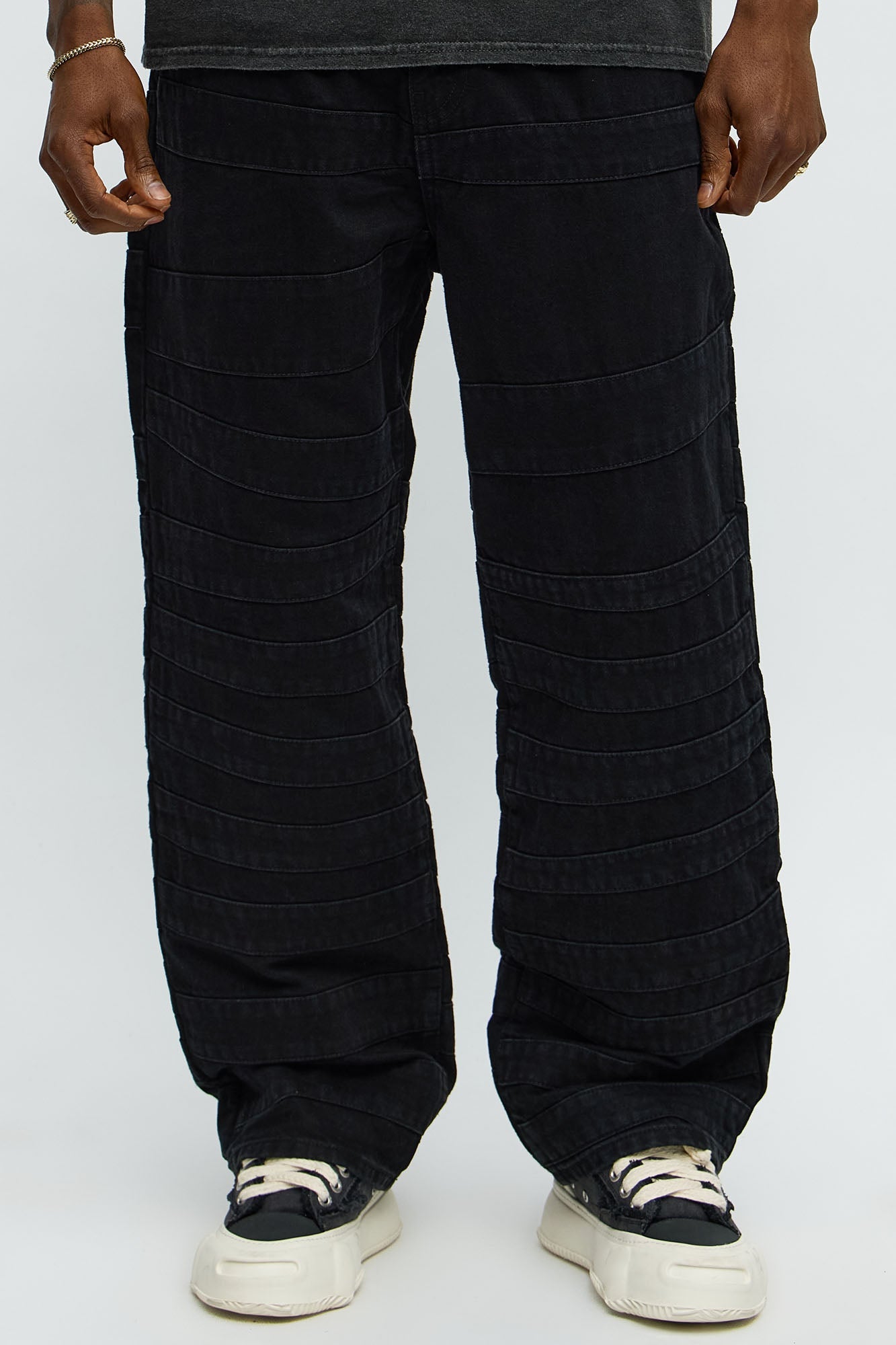 Baggy Layered Paneled Jeans - Black