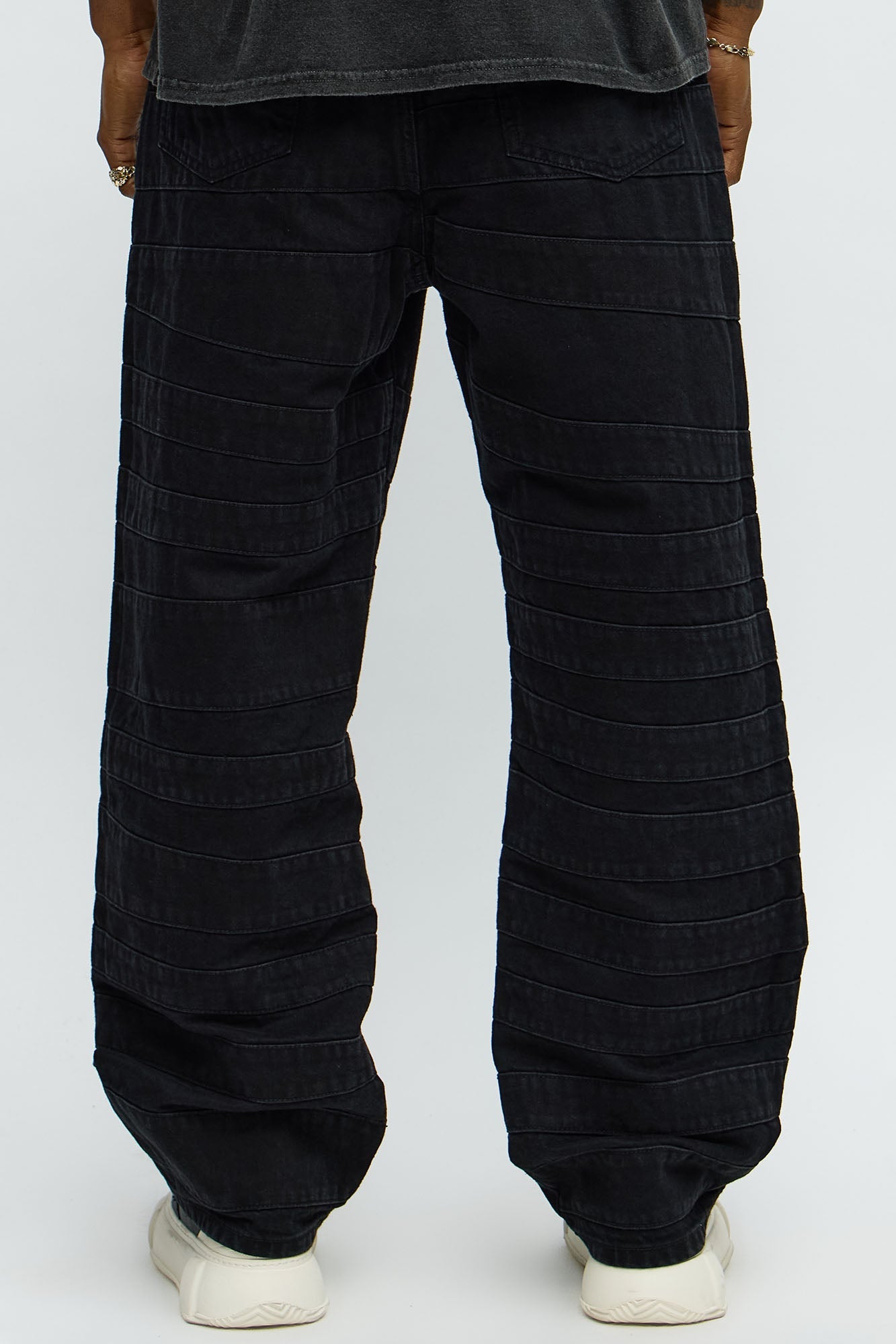 Baggy Layered Paneled Jeans - Black