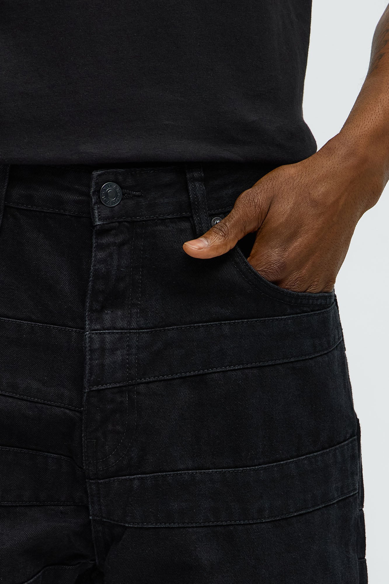 Baggy Layered Paneled Jeans - Black
