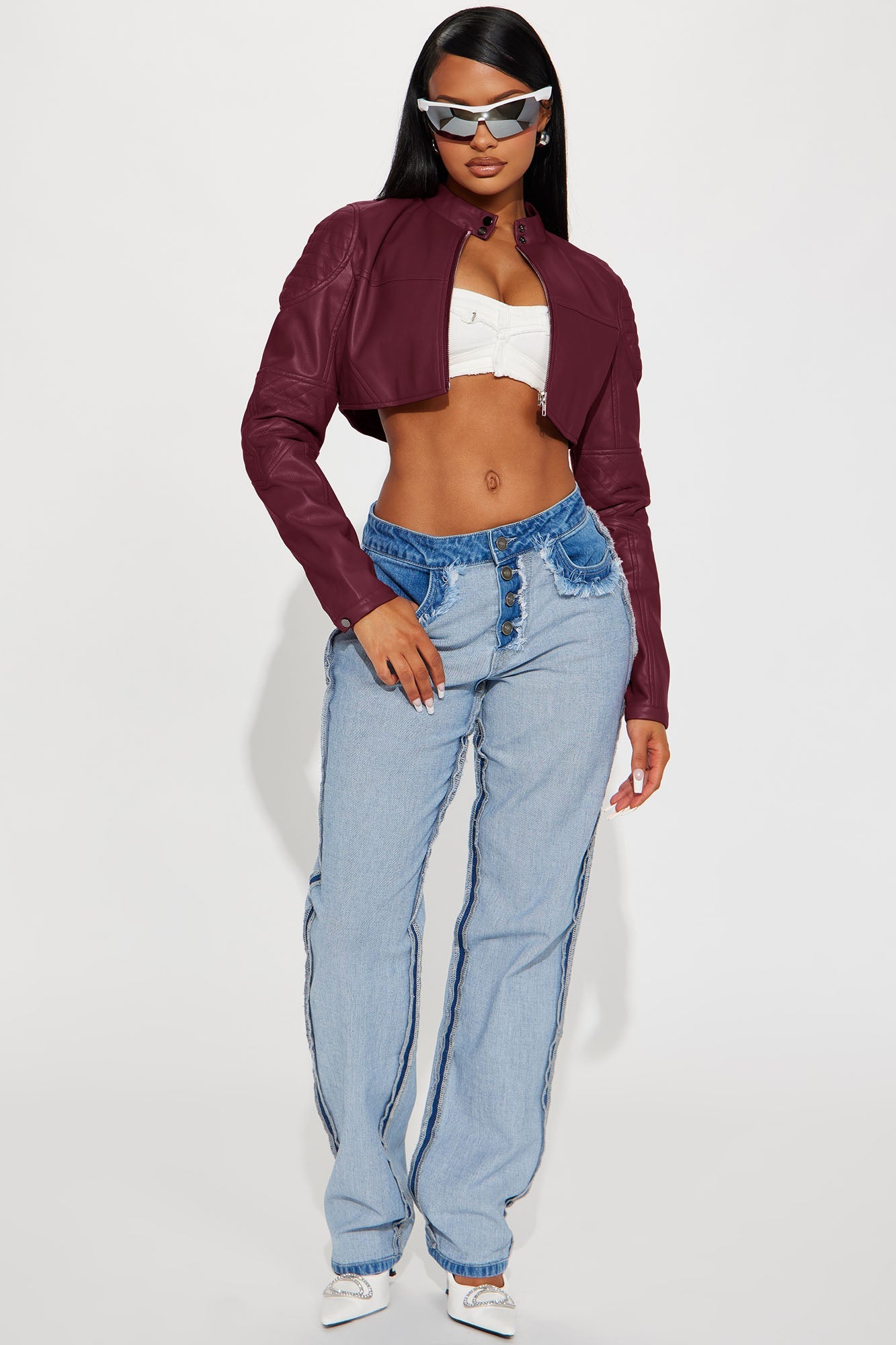 Biker Club Faux Leather Jacket - Burgundy