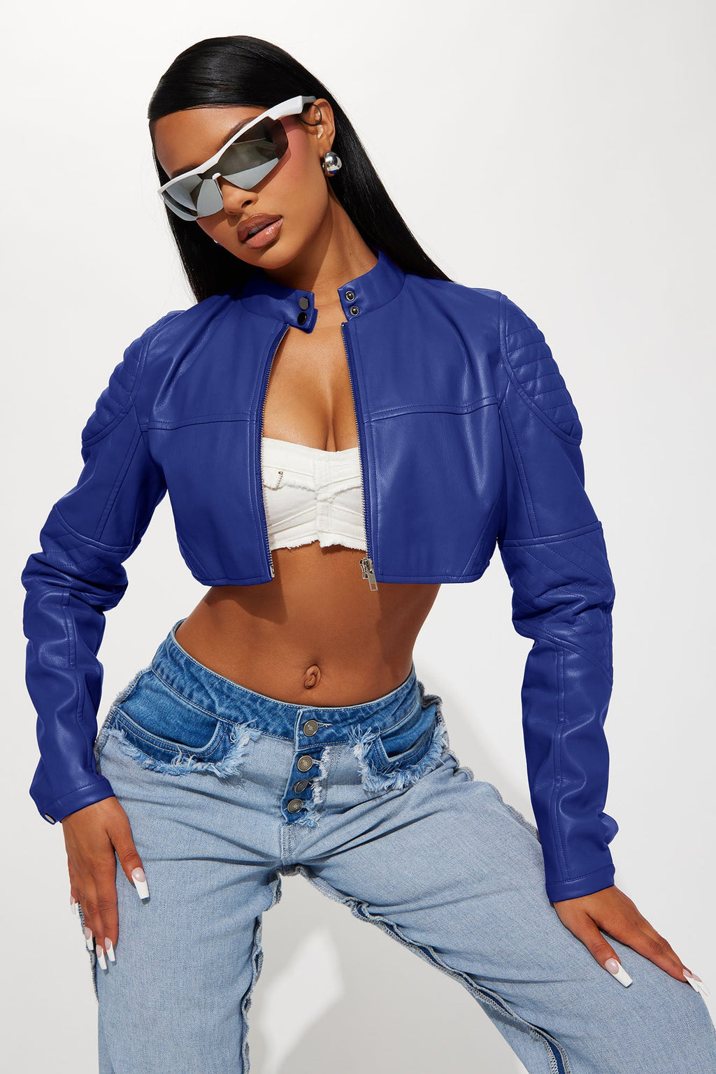 Biker Club Faux Leather Jacket - Royal