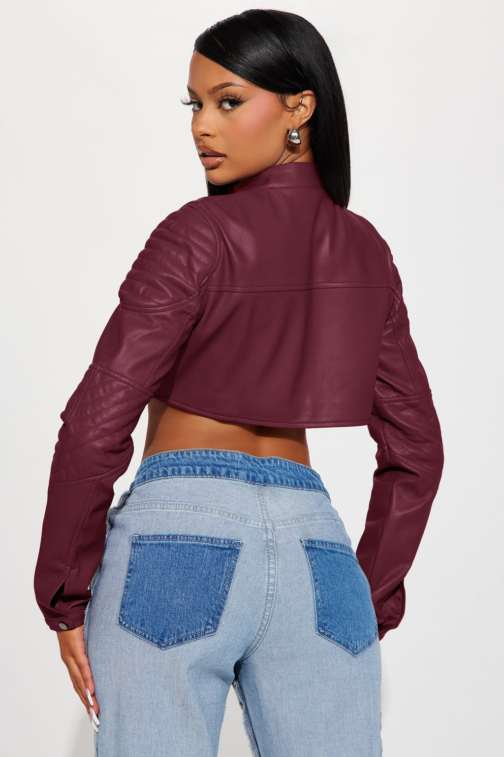 Biker Club Faux Leather Jacket - Burgundy
