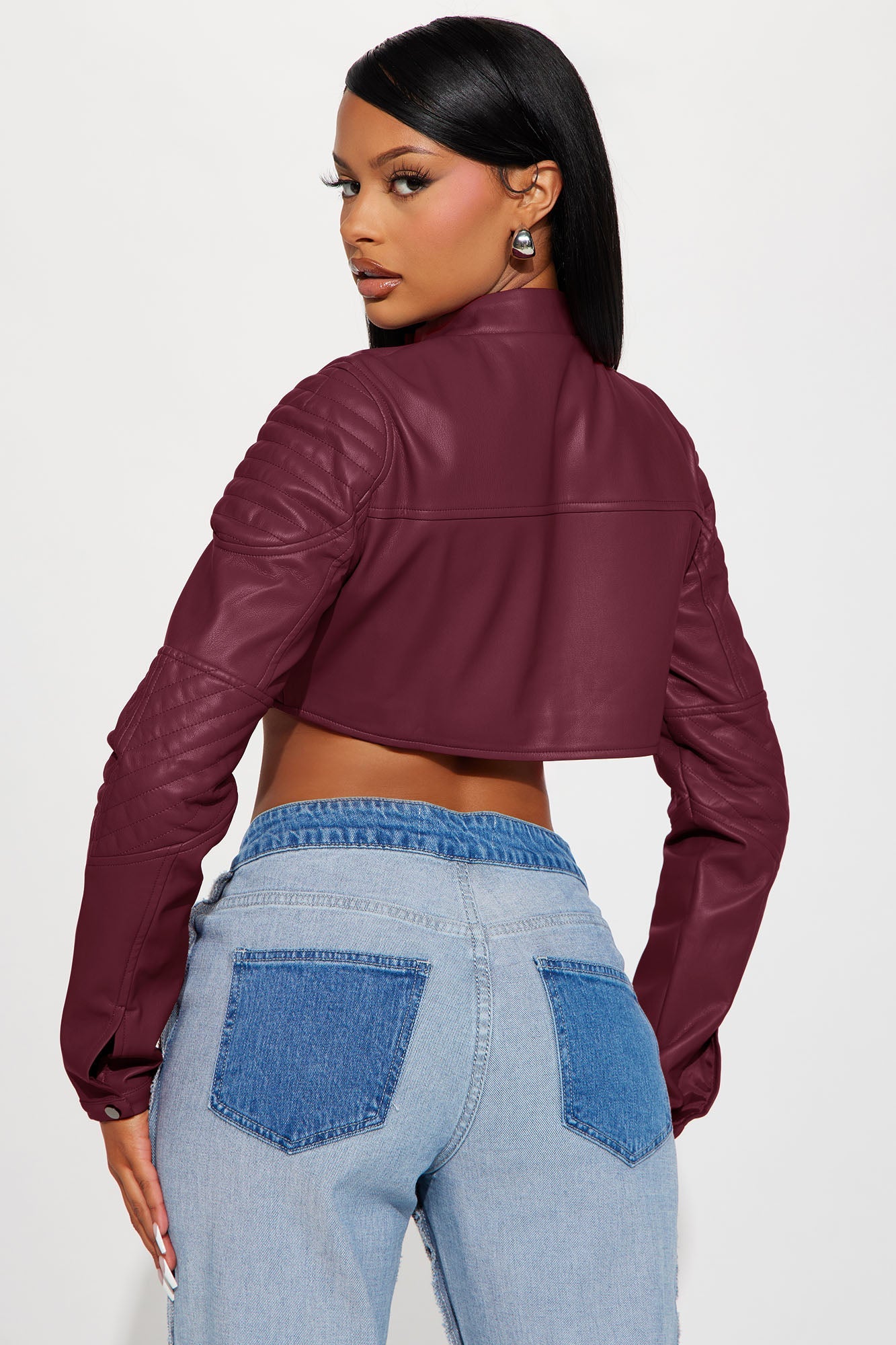 Biker Club Faux Leather Jacket - Burgundy