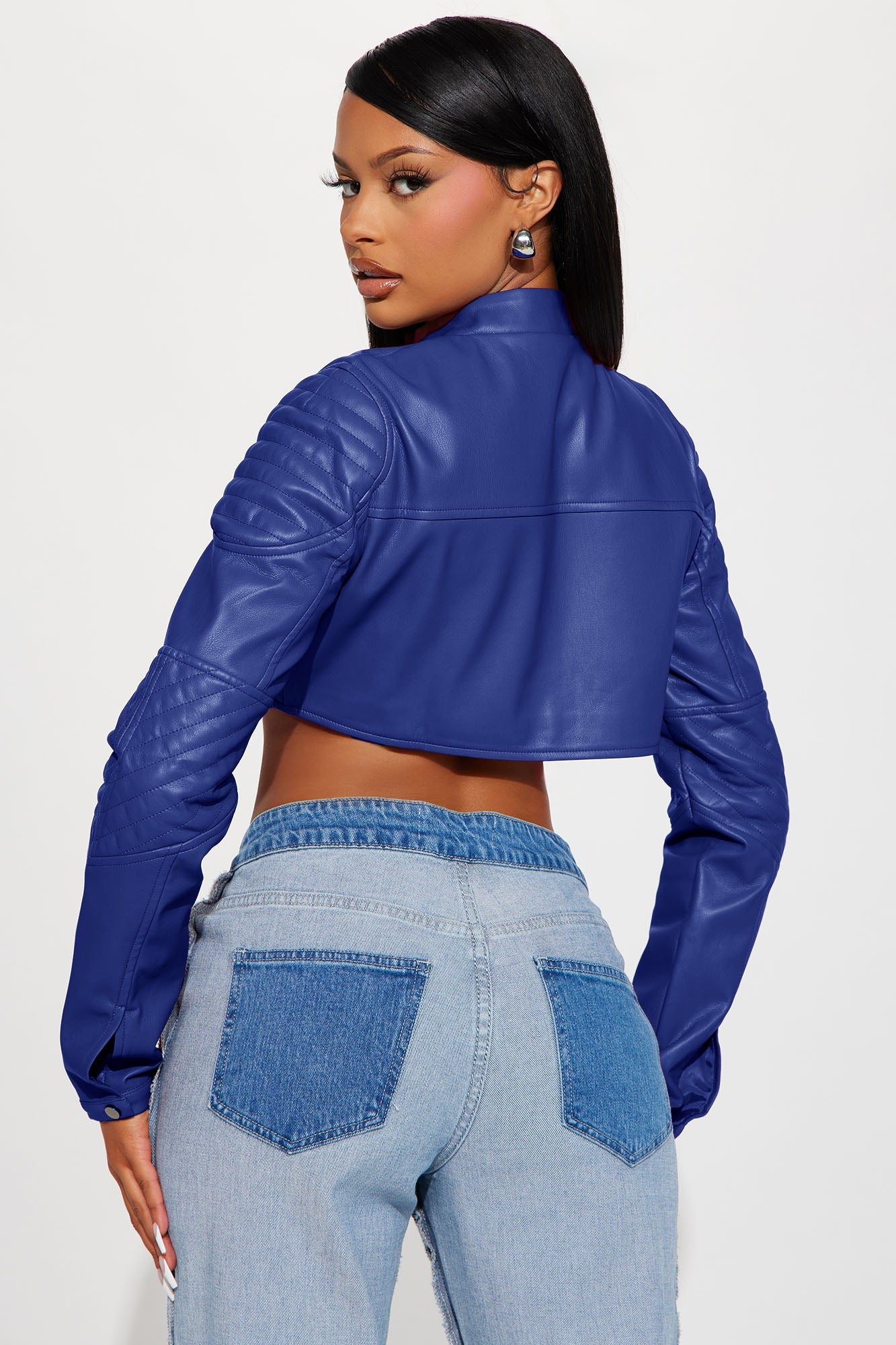 Biker Club Faux Leather Jacket - Royal