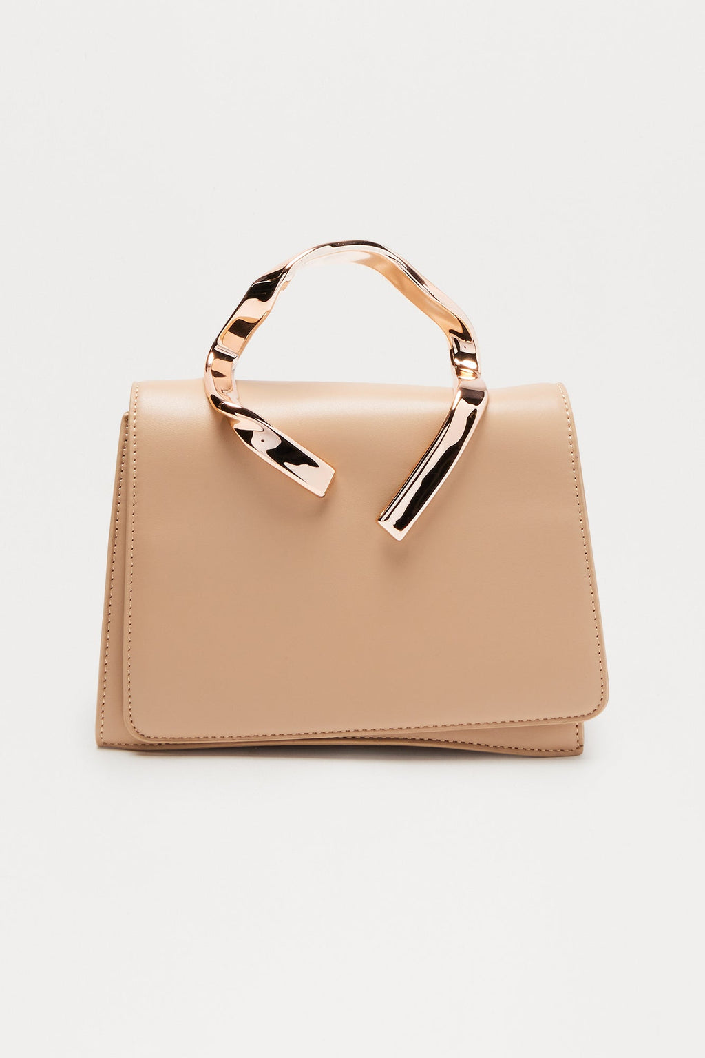 Sculpted Elegance Faux Leather Handbag - Taupe