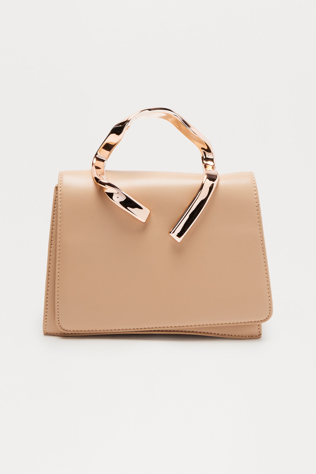 Sculpted Elegance Faux Leather Handbag - Taupe