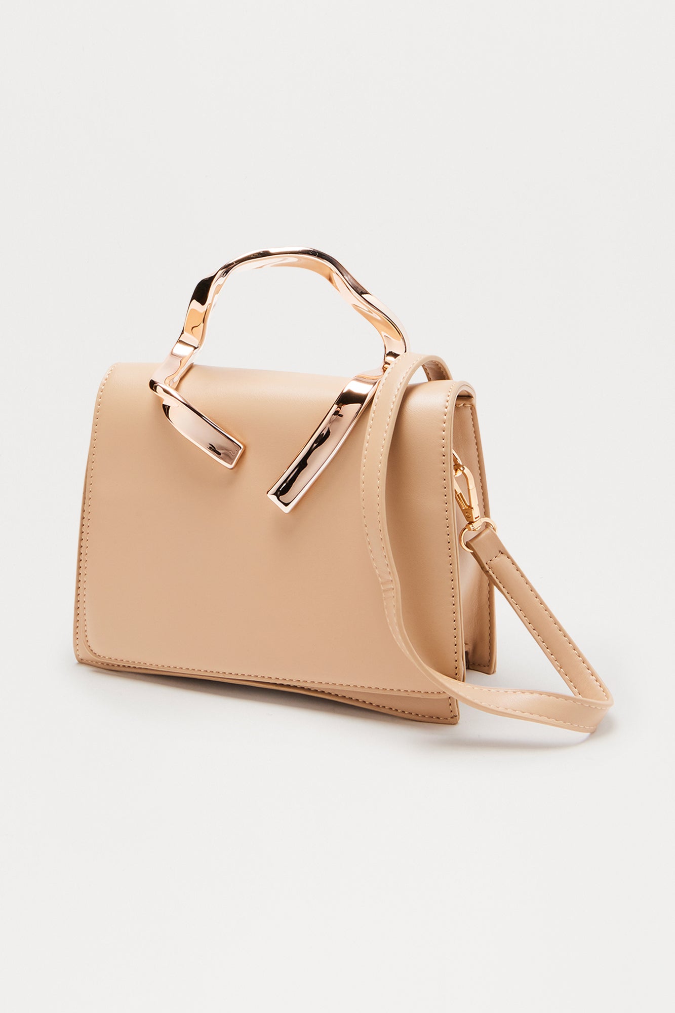 Sculpted Elegance Faux Leather Handbag - Taupe