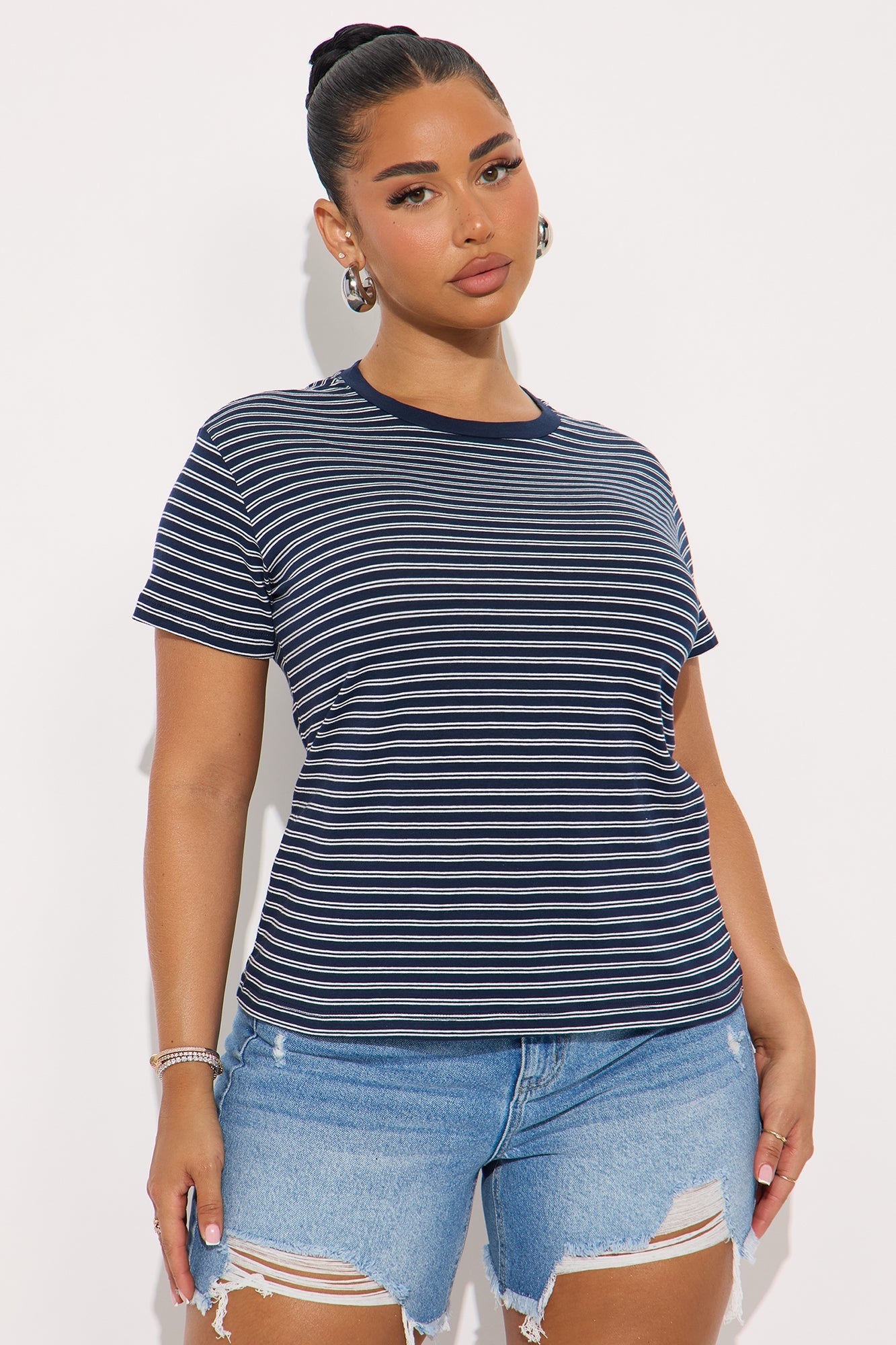 Sara Striped Short Sleeve Shirt - Navy/combo