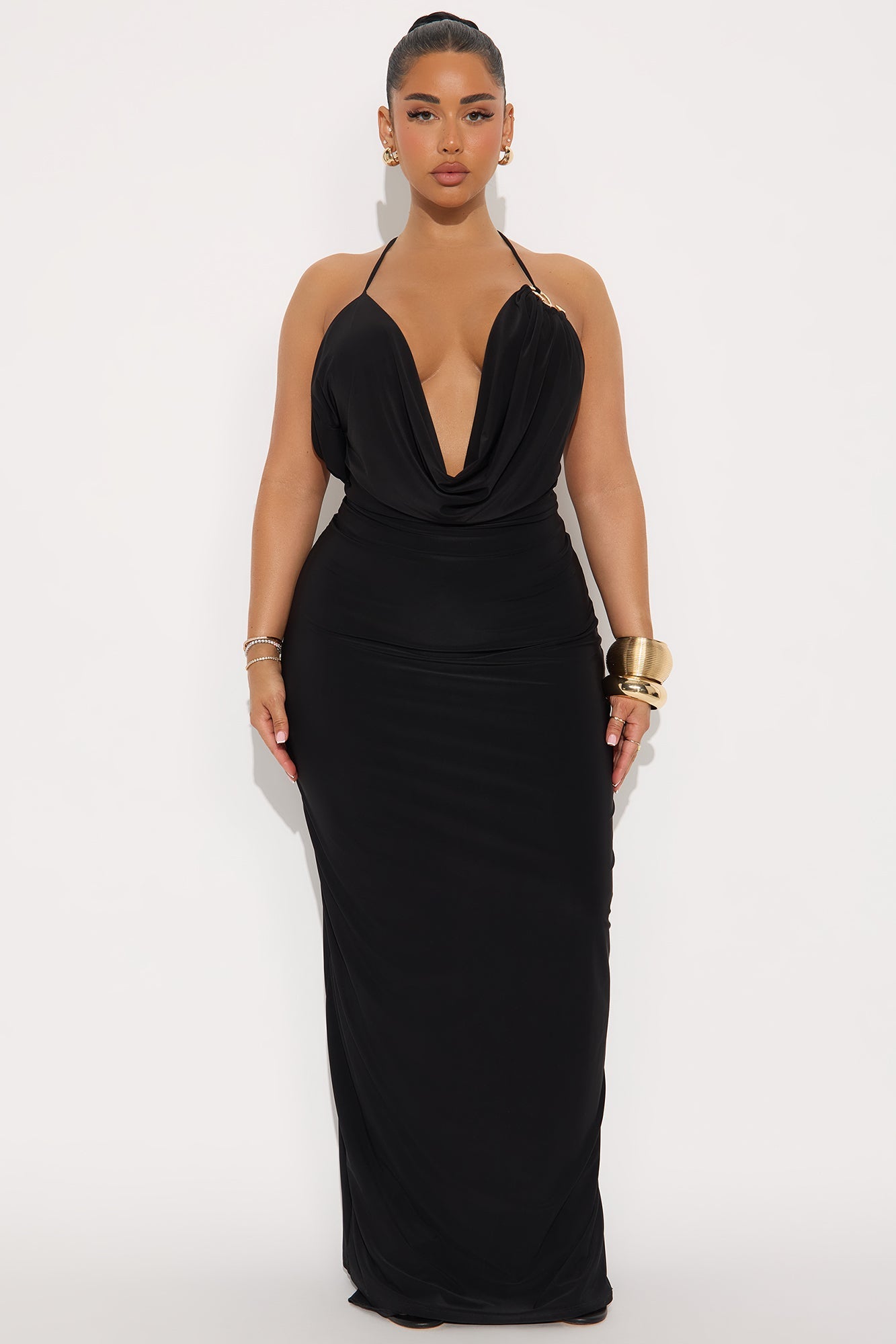 Sabrina Hardware Cowl Neck Maxi Dress - Black