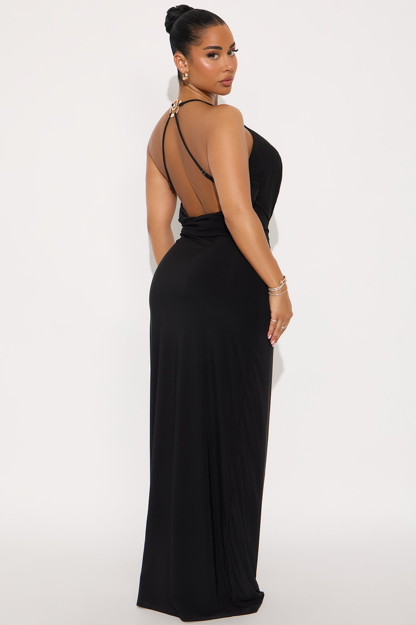 Sabrina Hardware Cowl Neck Maxi Dress - Black