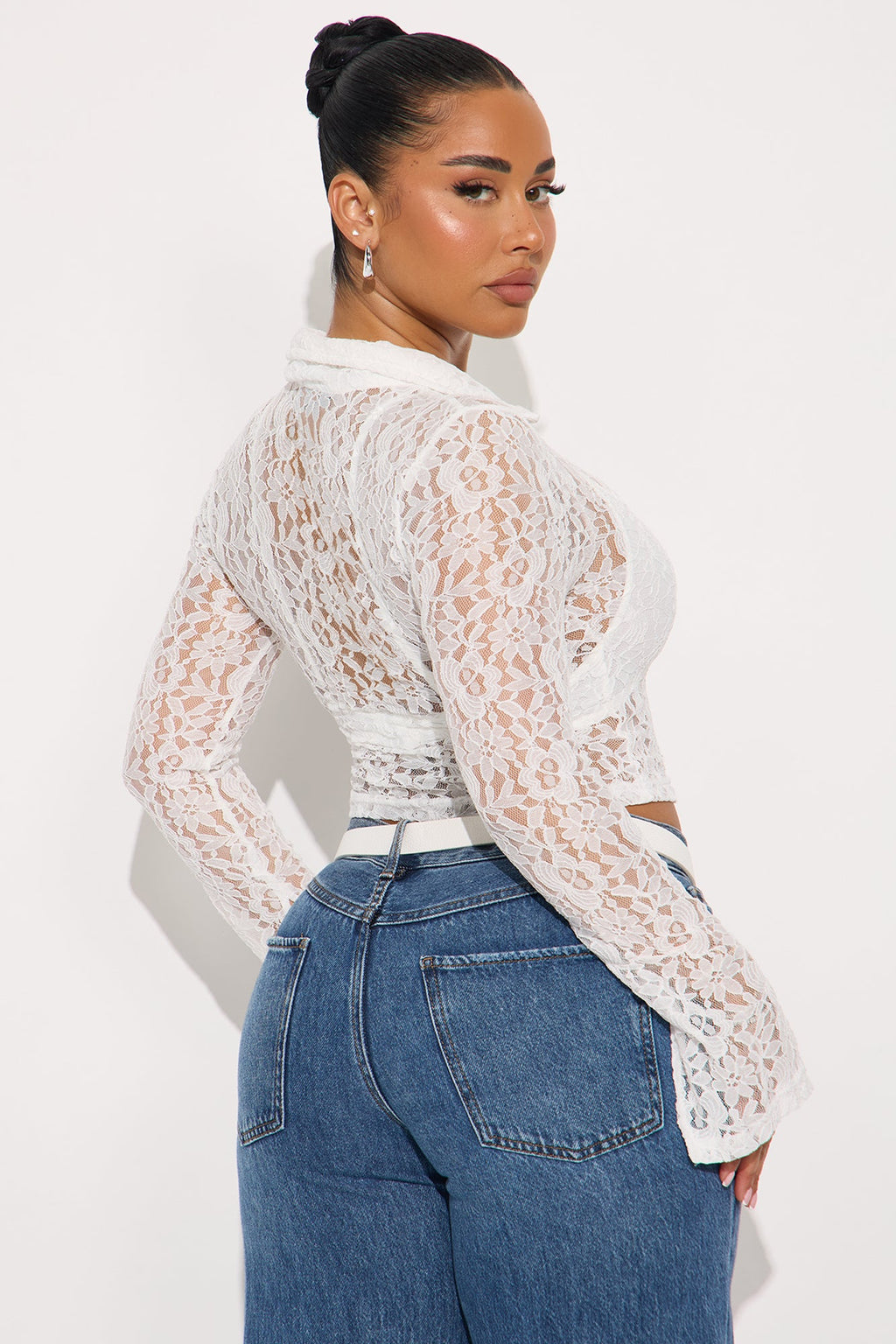Lana Lace Zip Up Top - White