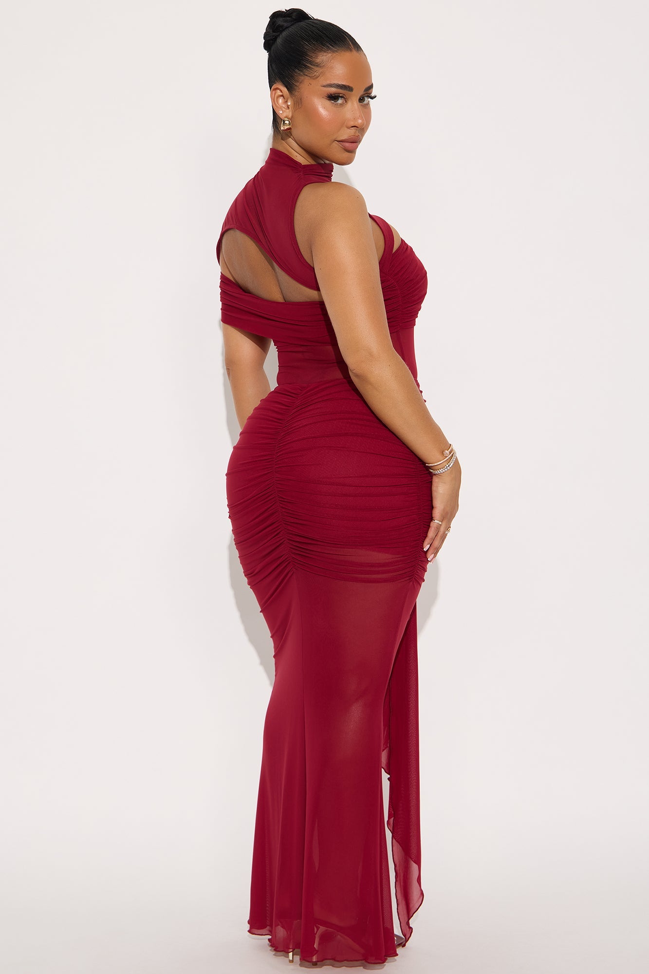 Brenda Mesh Bodysuit Maxi Skirt Set - Wine