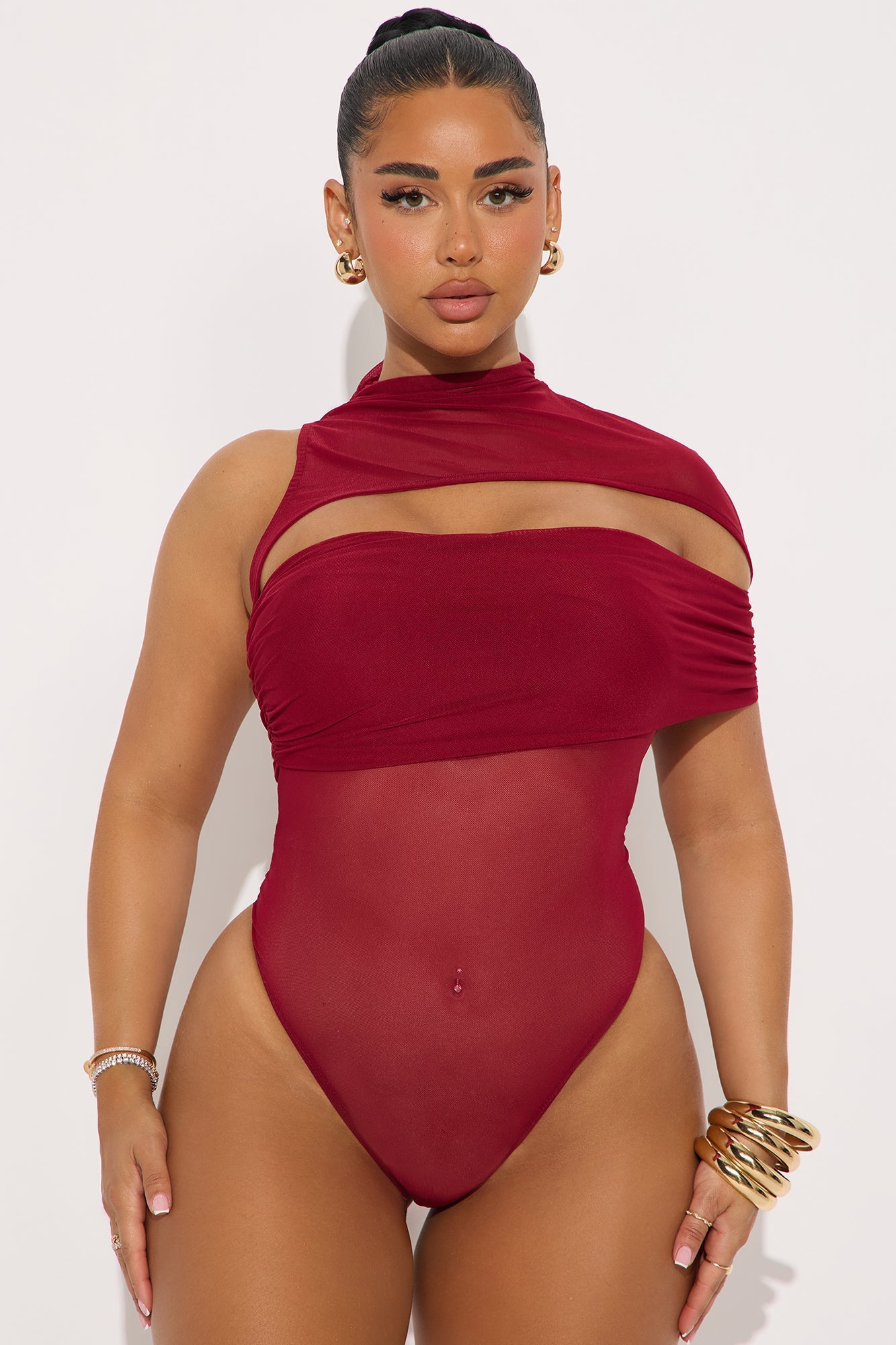 Brenda Mesh Bodysuit Maxi Skirt Set - Wine