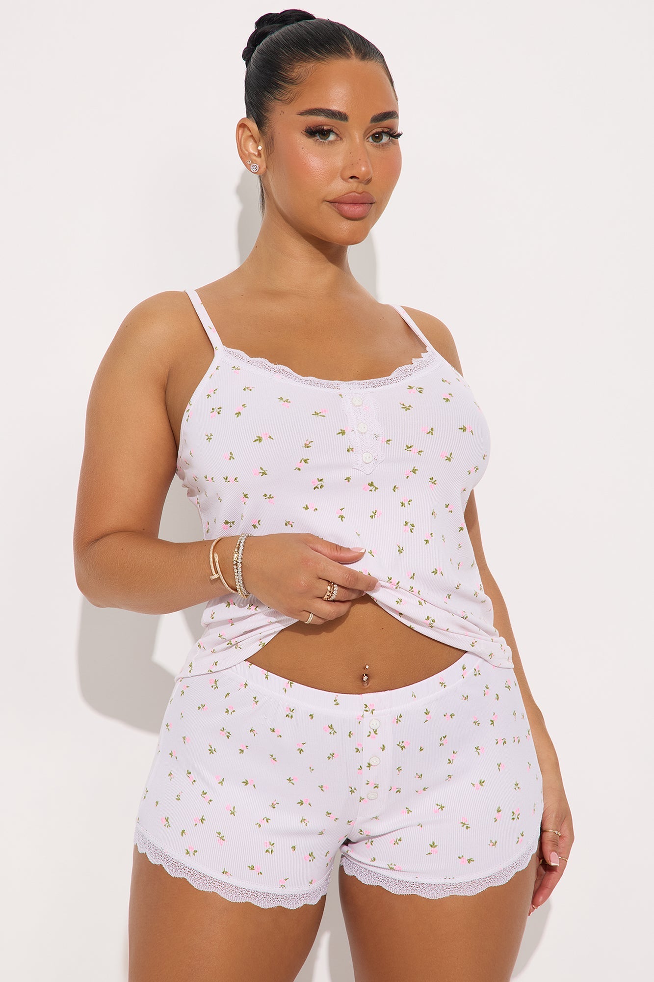 Always In Bloom Ribbed Cami PJ Short Set - Pink