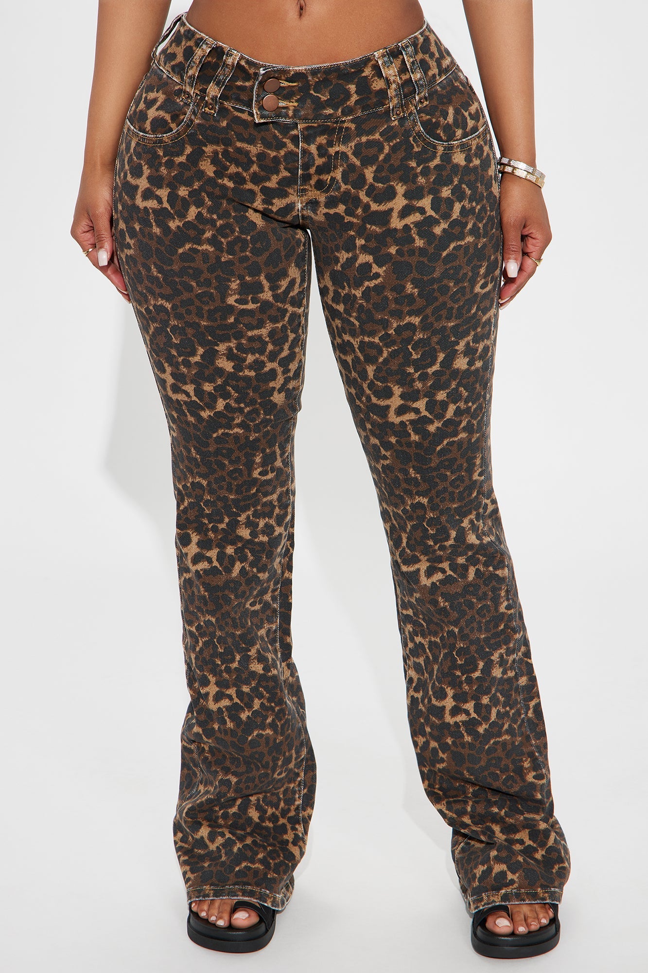 Wild One Leopard Print Flare Jeans - Brown/combo