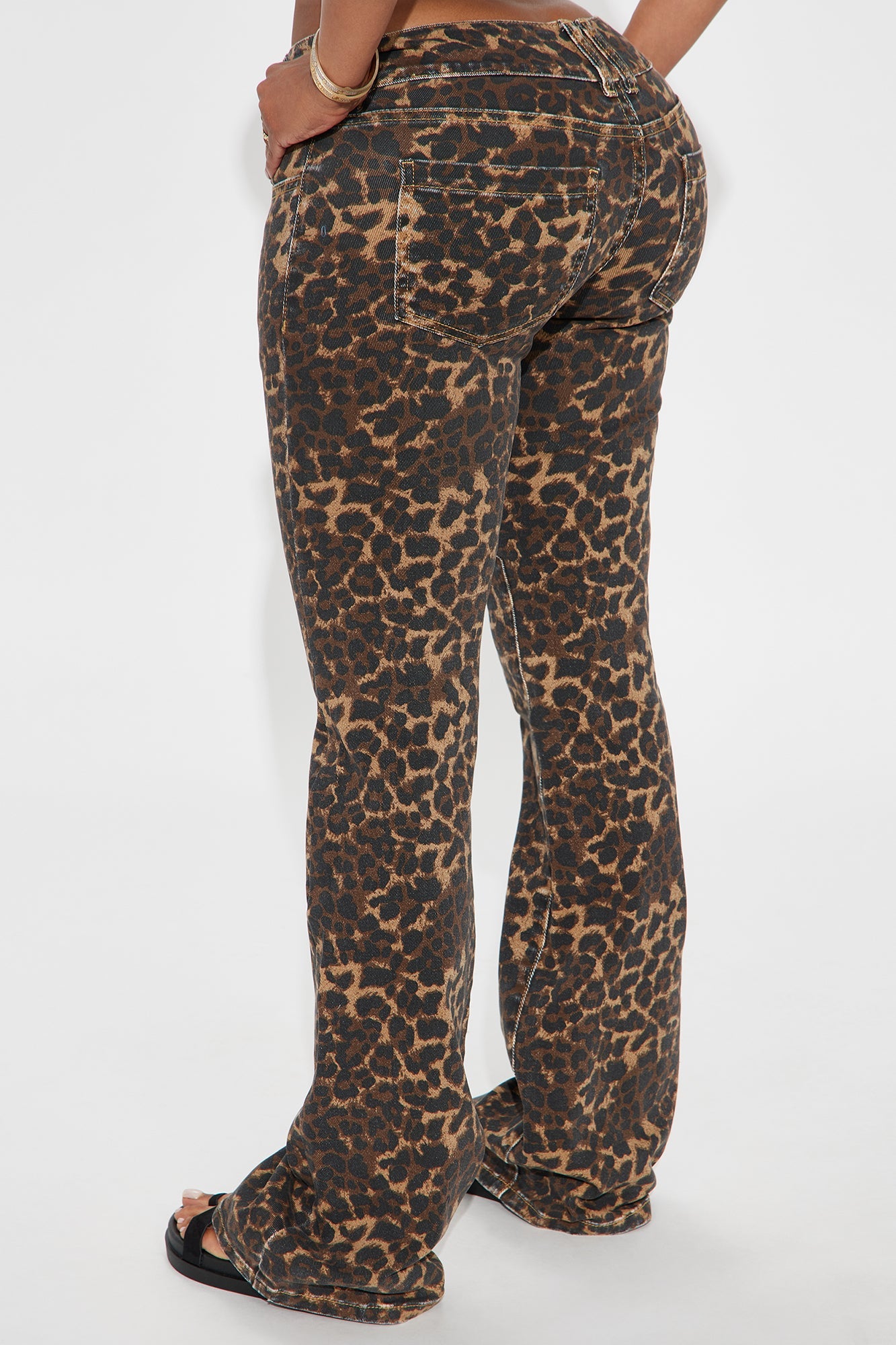 Wild One Leopard Print Flare Jeans - Brown/combo