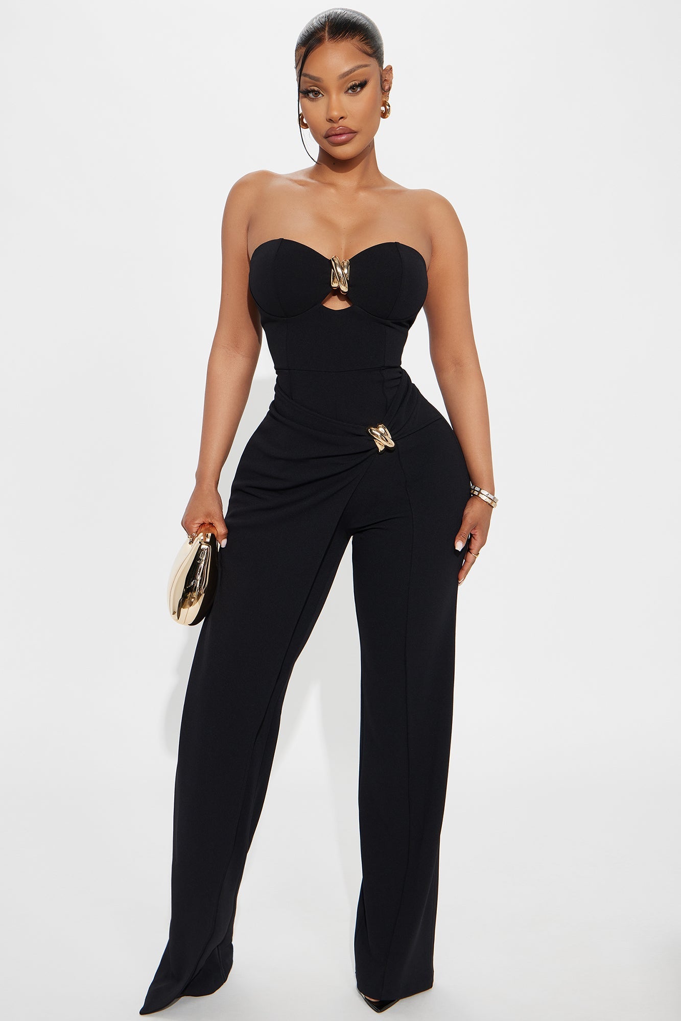 Have It All Draped Strapless Jumpsuit - Black