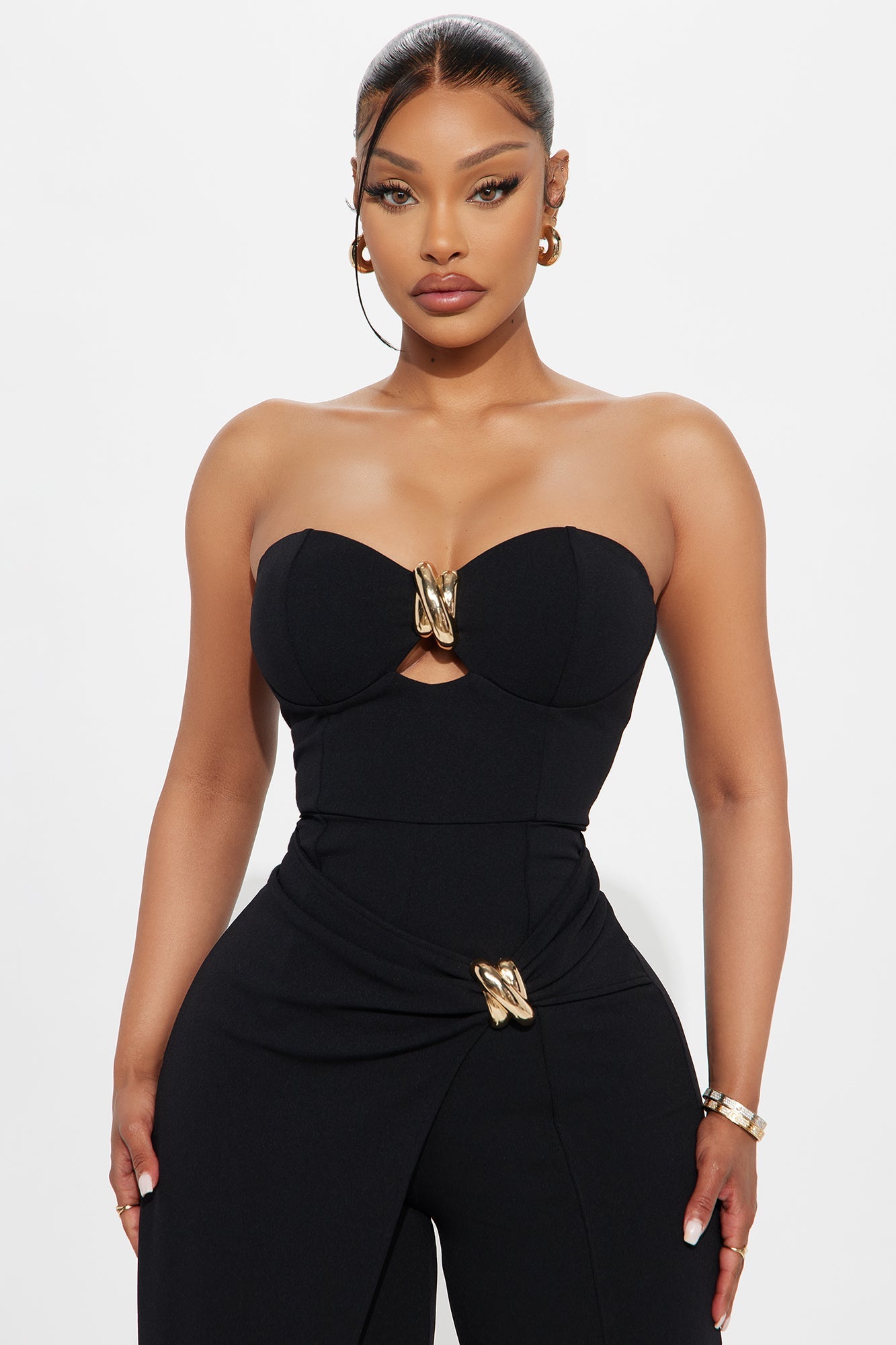 Have It All Draped Strapless Jumpsuit - Black