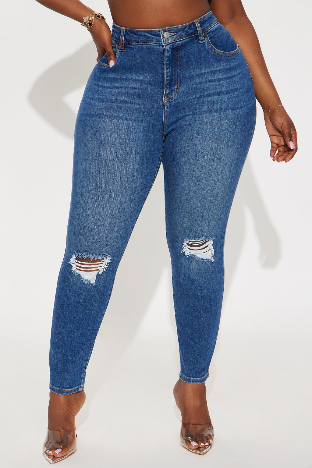 Vivacious Ripped High Rise Skinny Jeans - Medium Wash