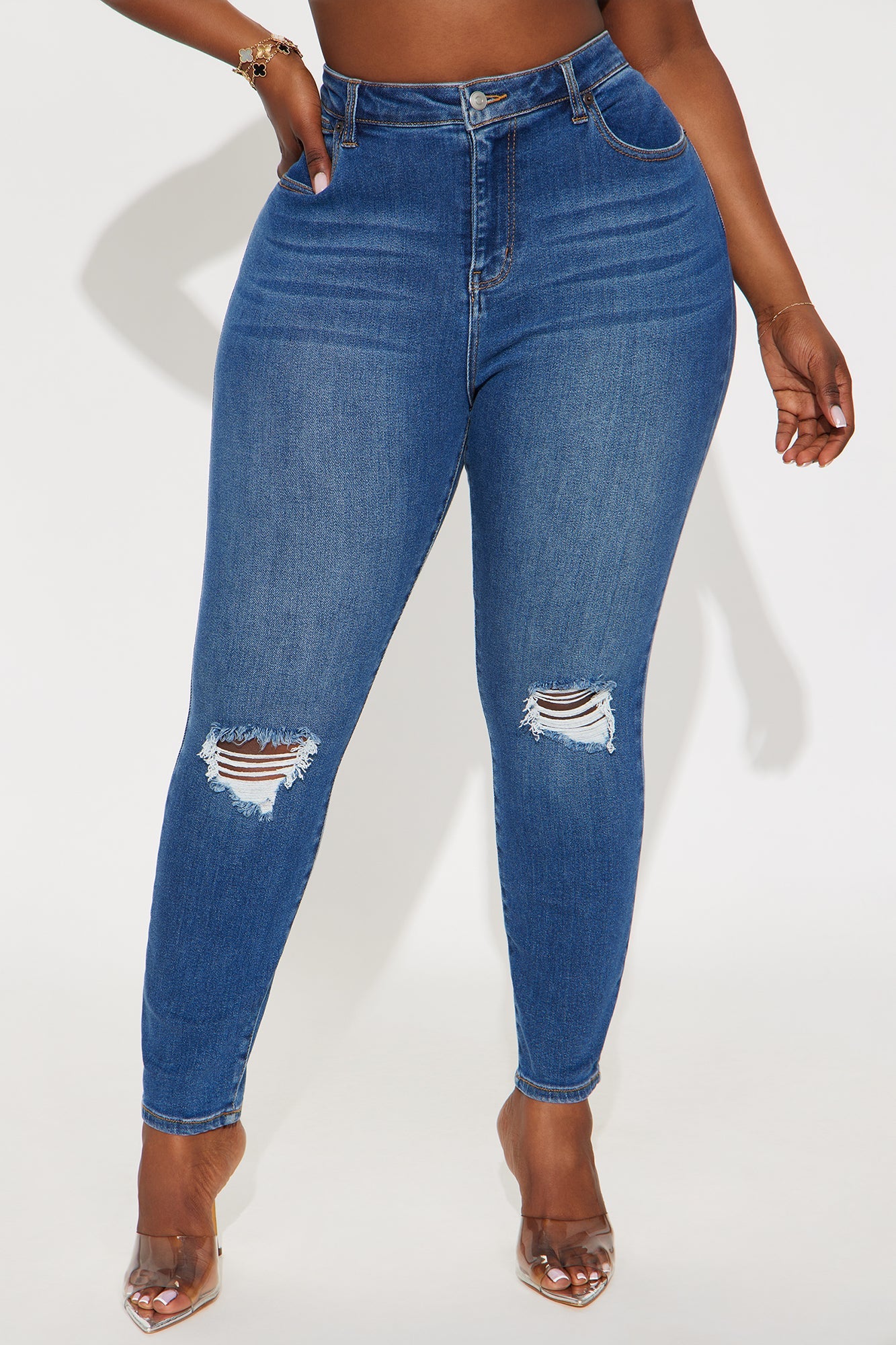 Vivacious Ripped High Rise Skinny Jeans - Medium Wash