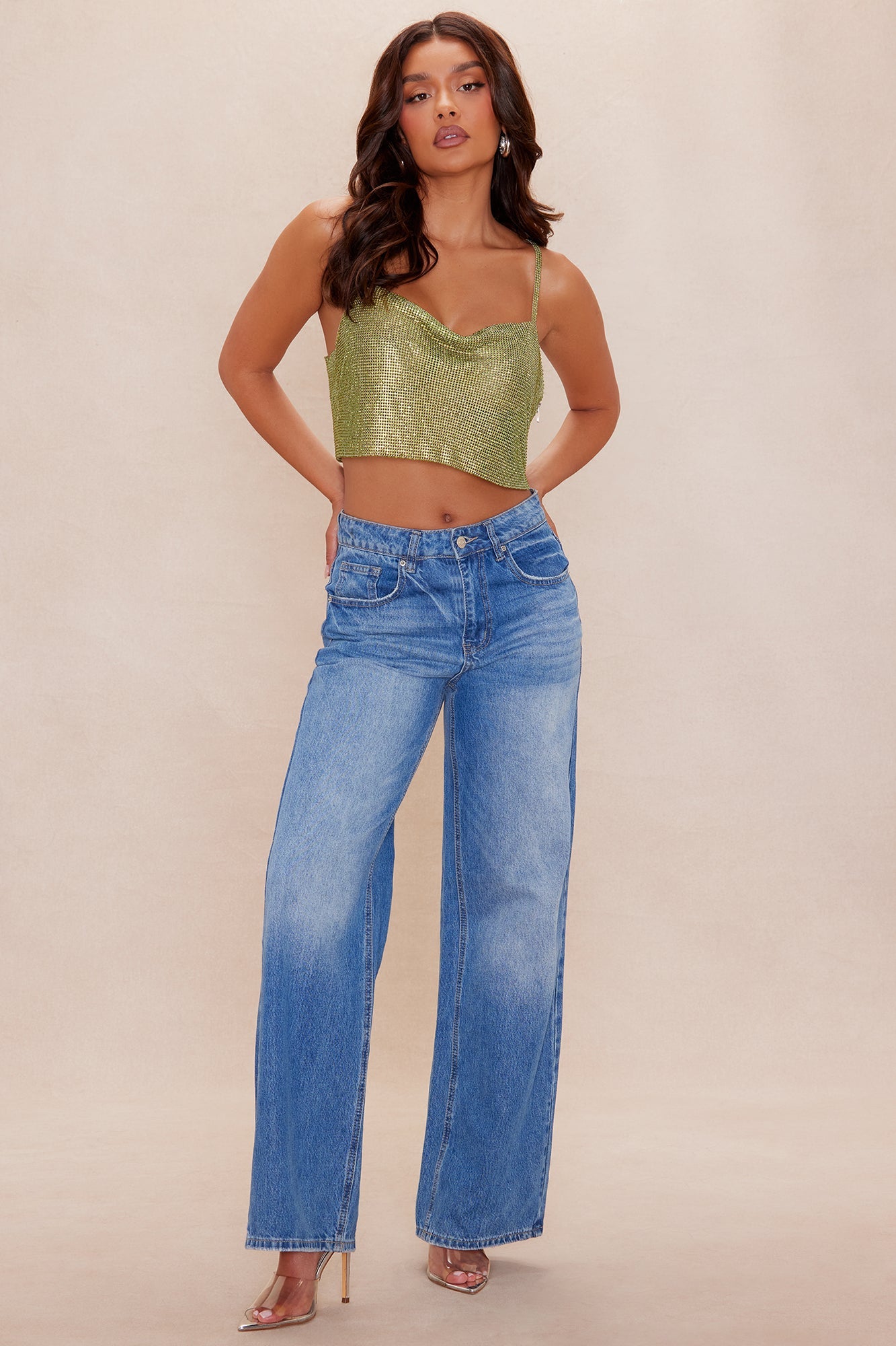 Party On Embellished Crop Top - Green