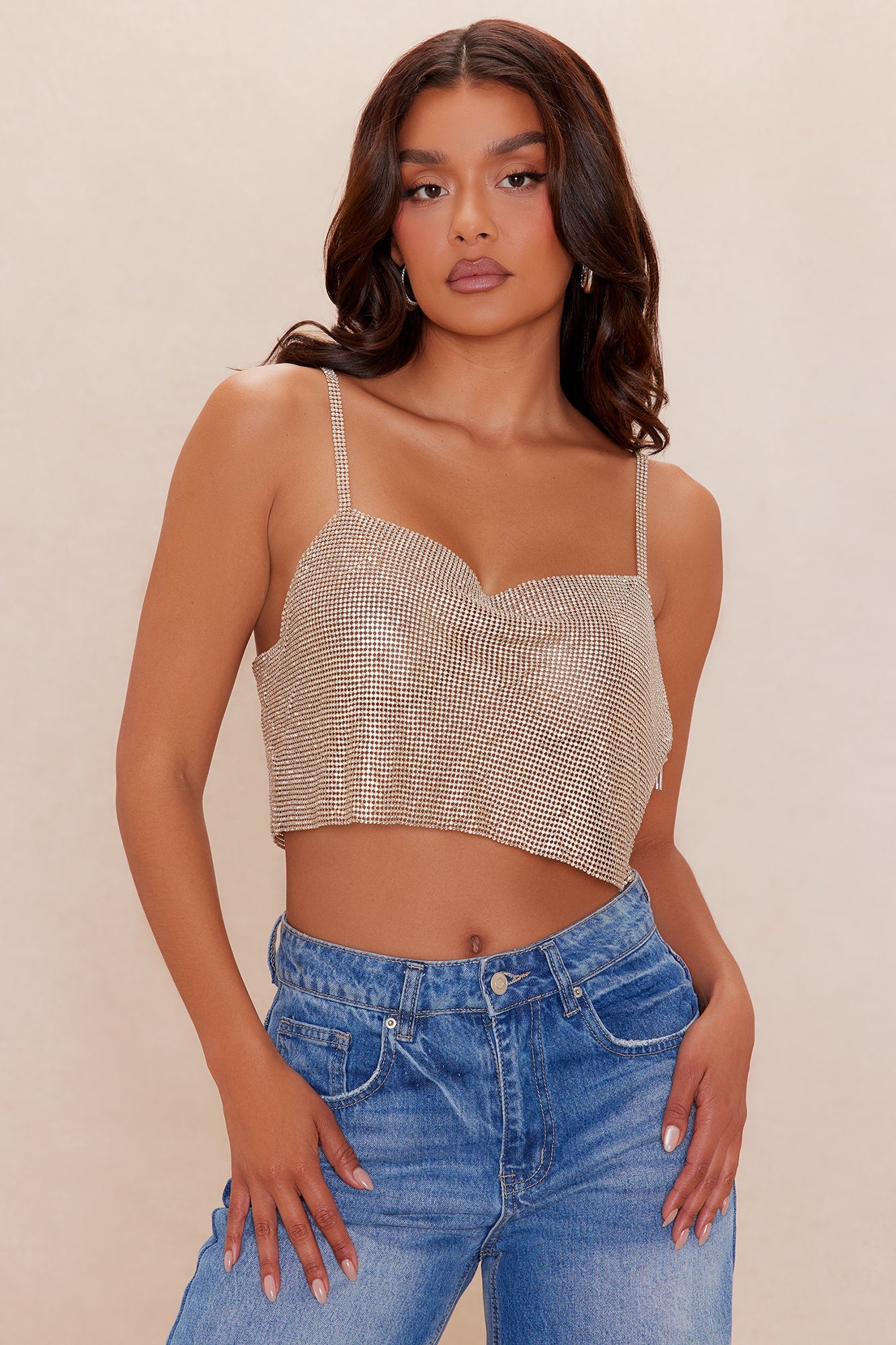 Party On Embellished Crop Top - Gold