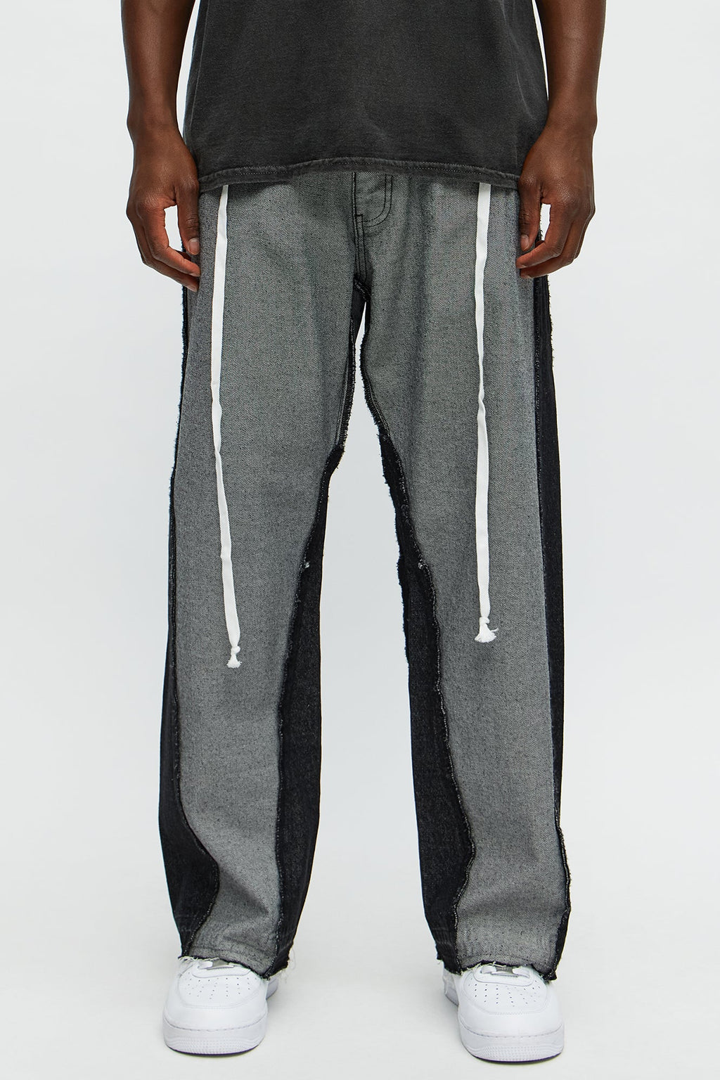 Baggy Double Waisted Panel Jeans - Black/combo