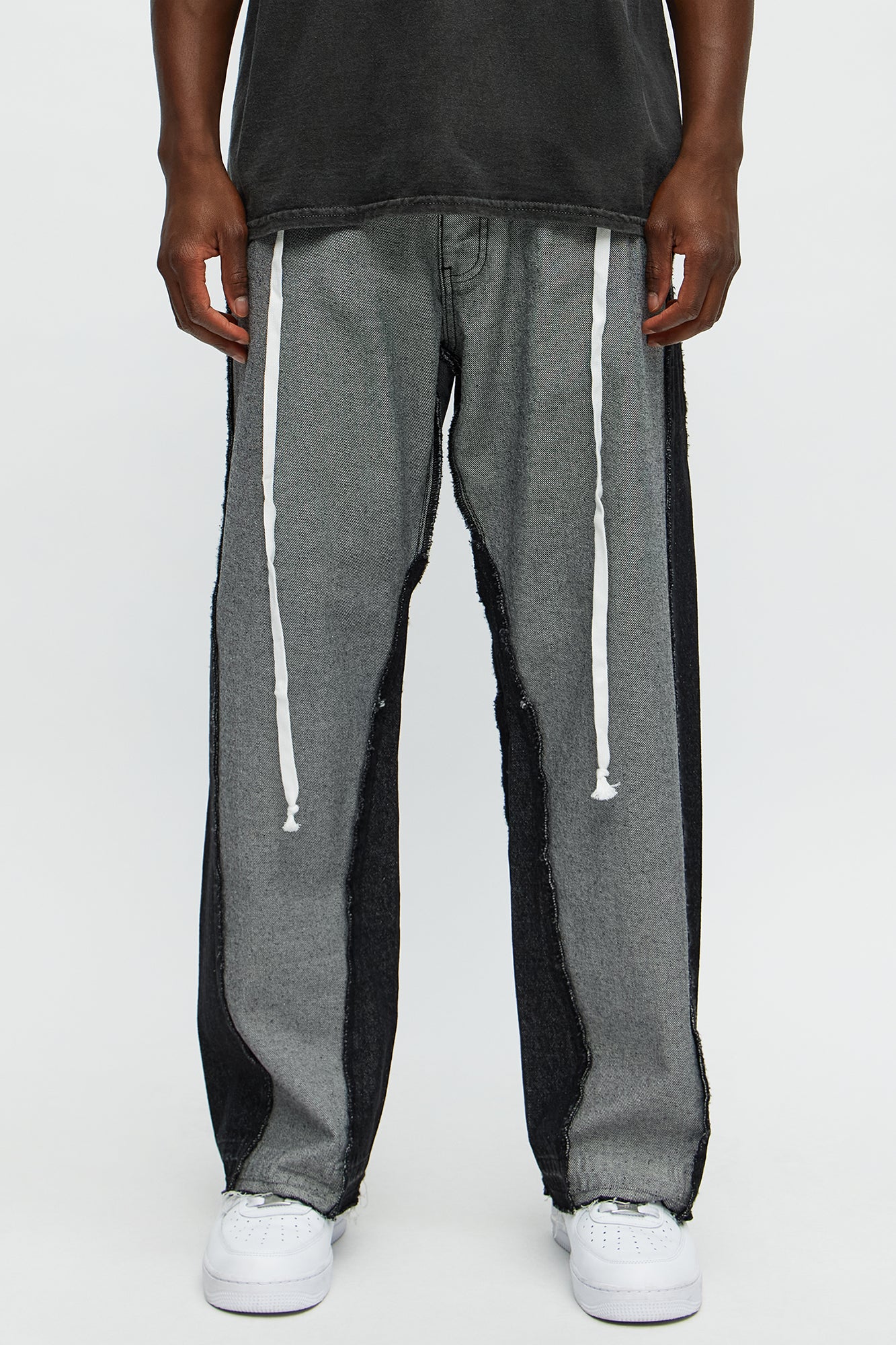 Baggy Double Waisted Panel Jeans - Black/combo