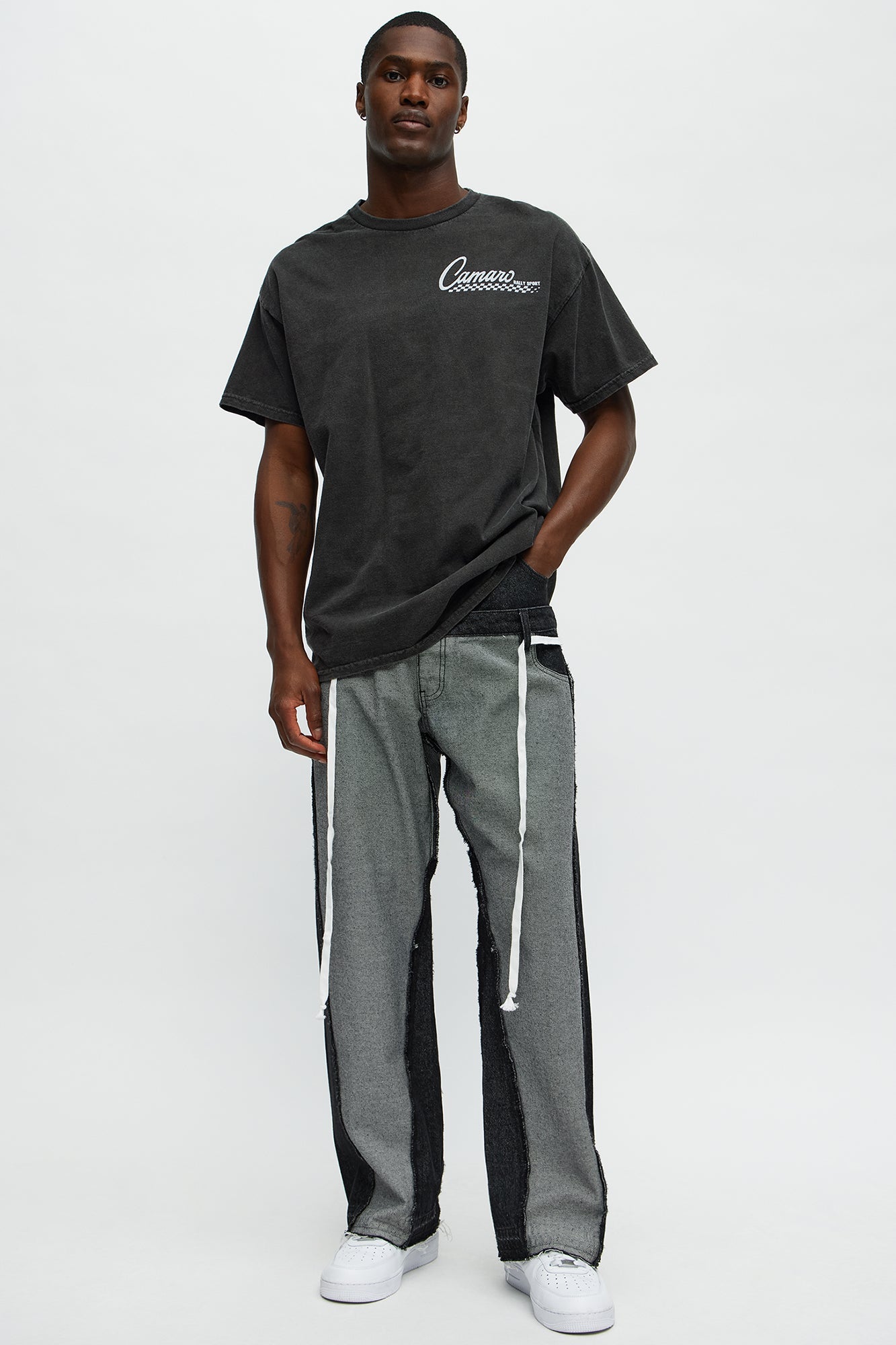 Baggy Double Waisted Panel Jeans - Black/combo