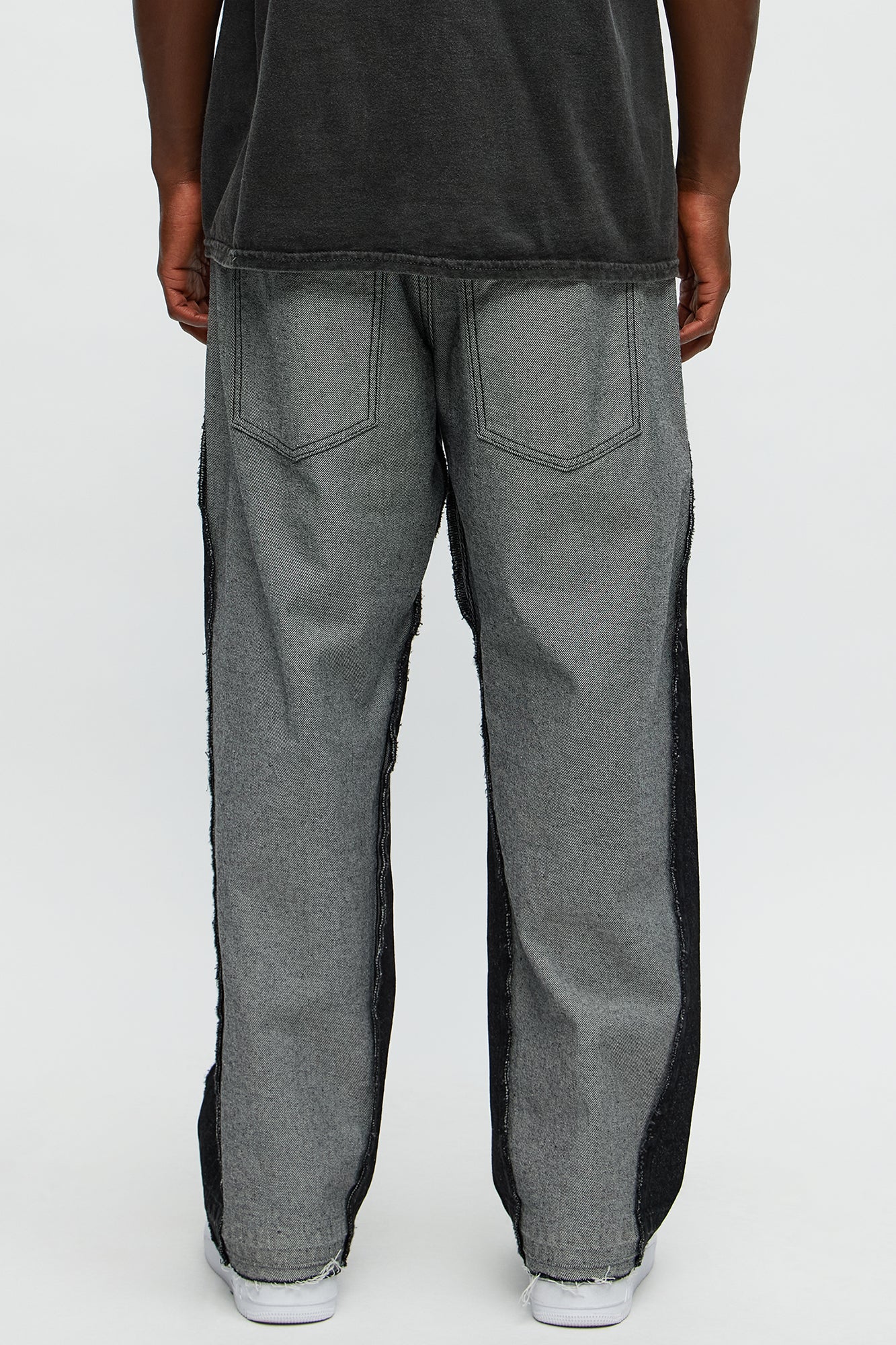 Baggy Double Waisted Panel Jeans - Black/combo