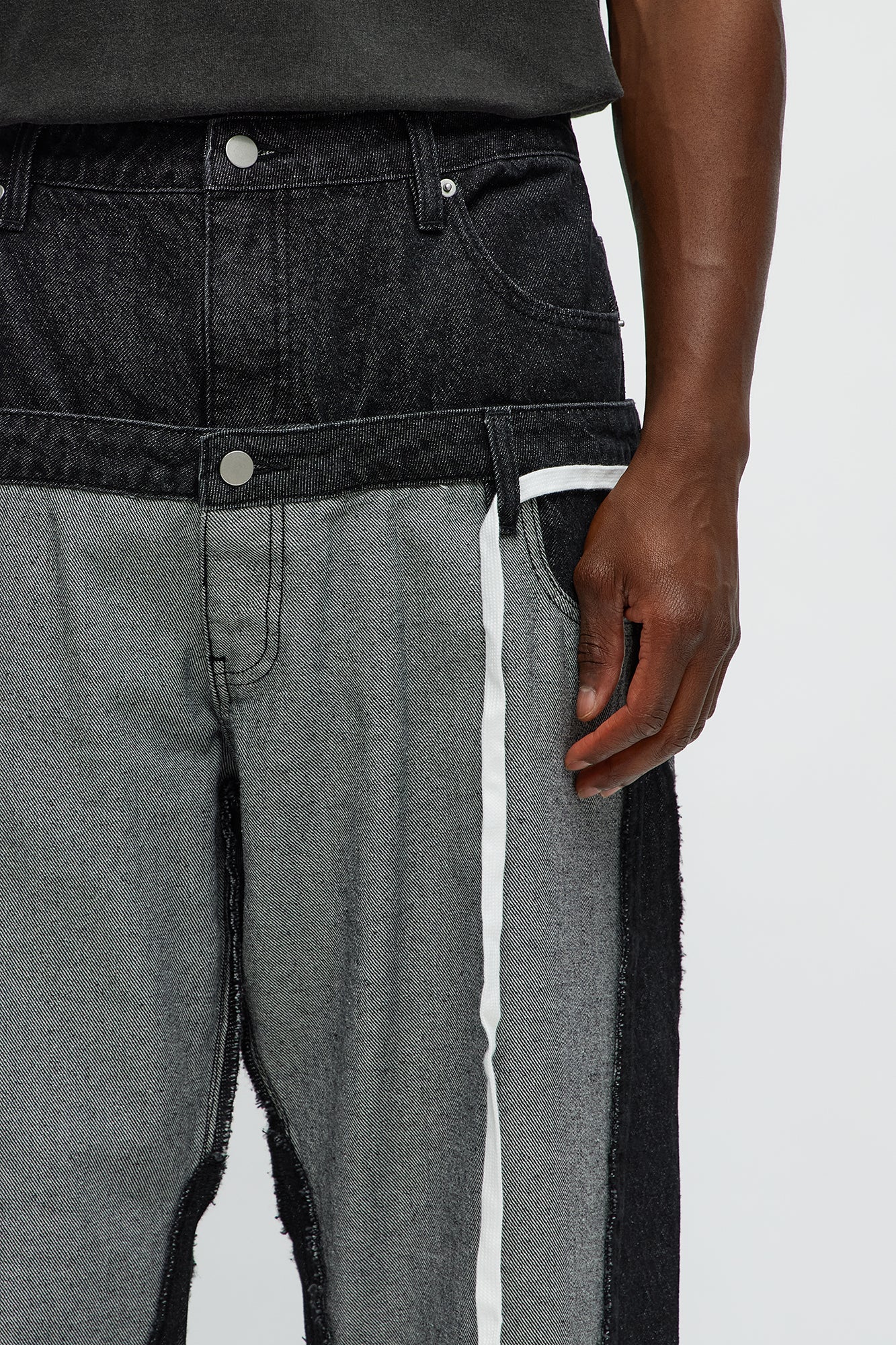 Baggy Double Waisted Panel Jeans - Black/combo