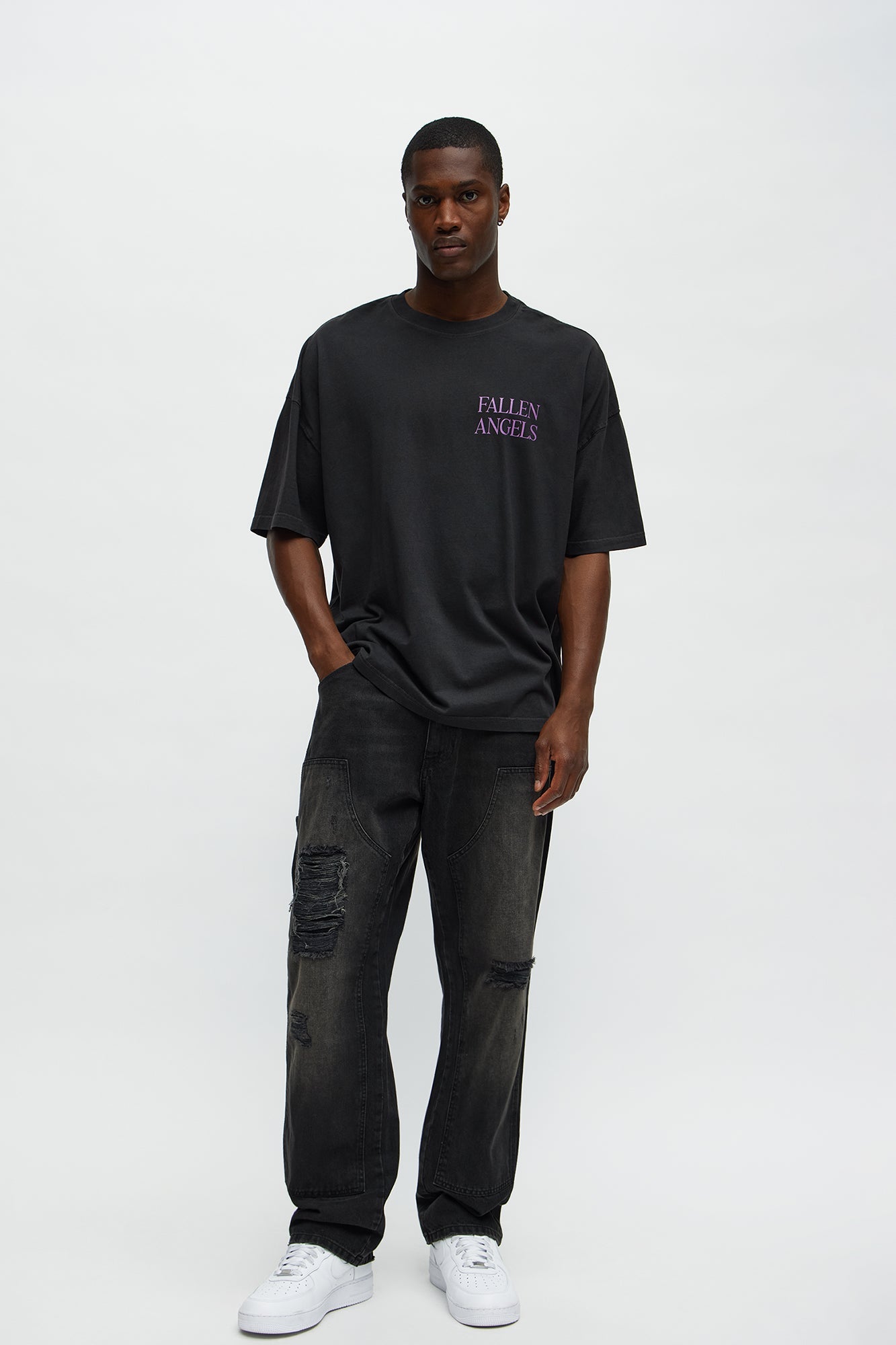We Cool Distressed Carpenter Straight Jeans - Black Wash