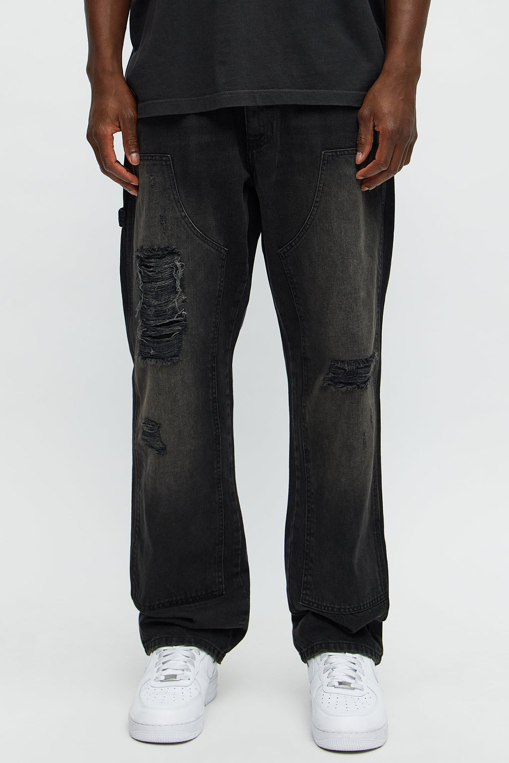 We Cool Distressed Carpenter Straight Jeans - Black Wash