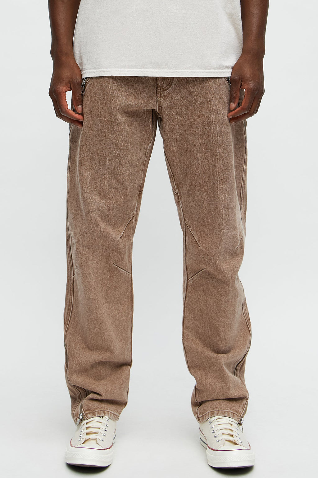 Turn Your Back Zipper Slim Jeans - Brown
