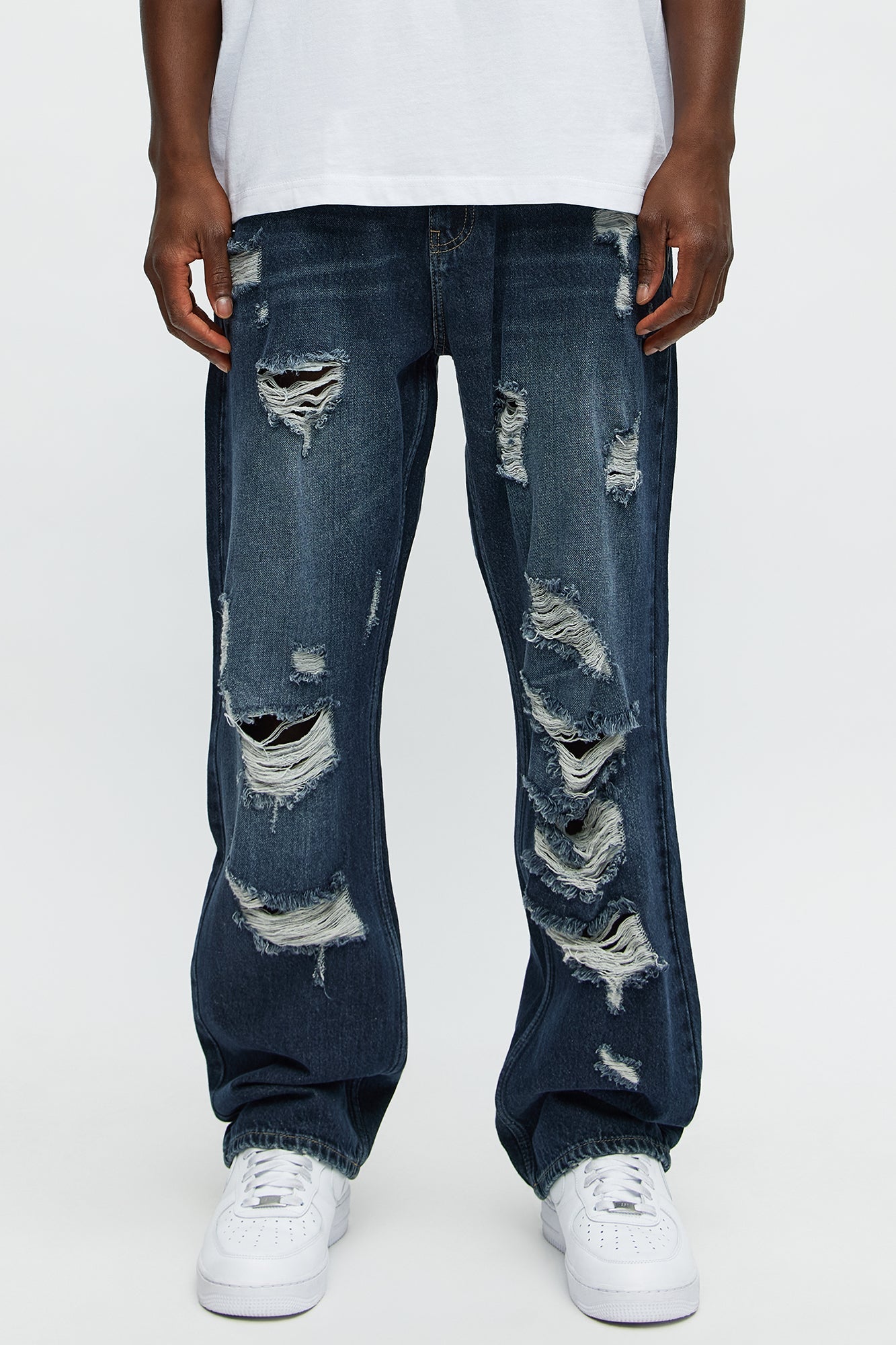 Breezy Distressed Straight Jeans - Dark Wash